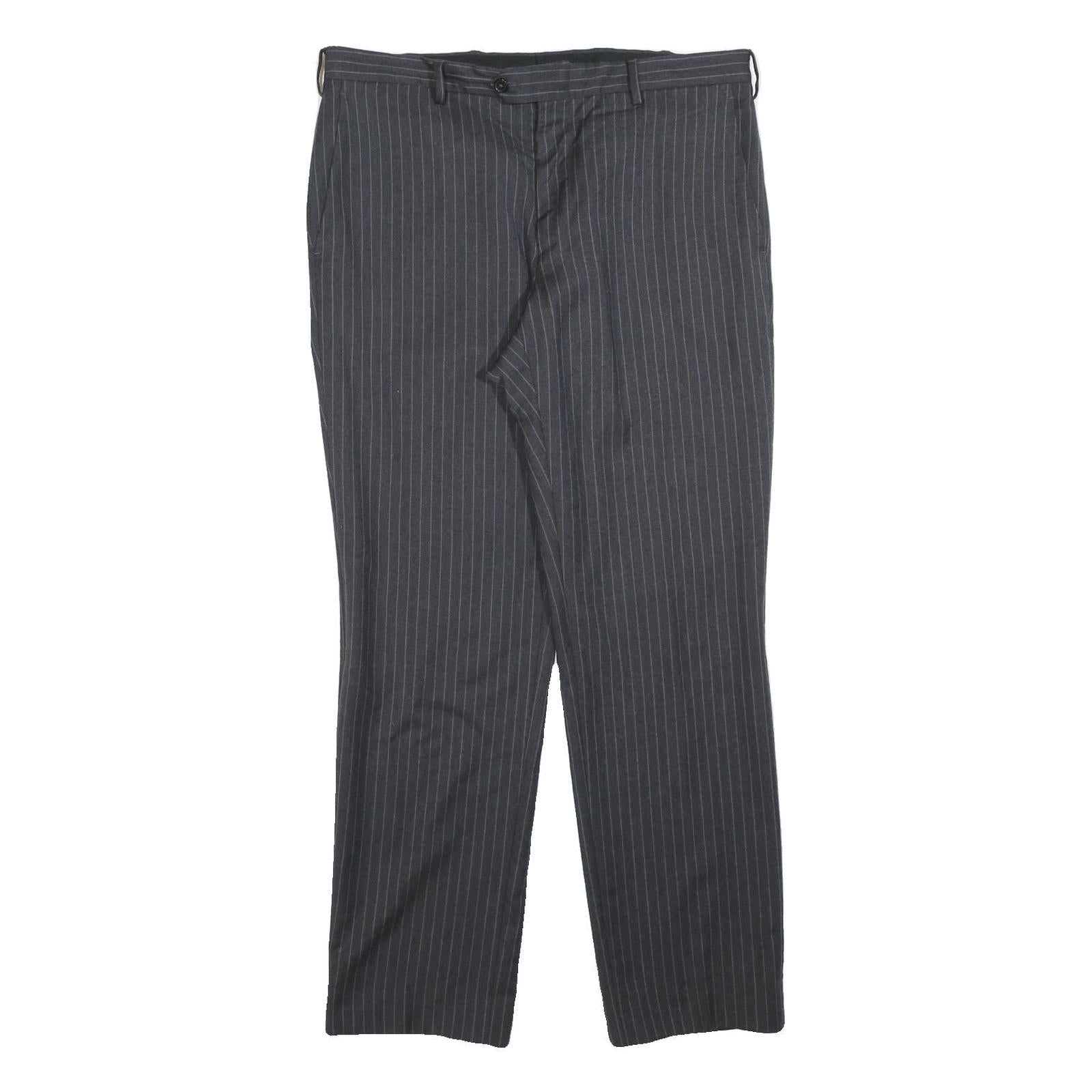 VALENTINO Mens Wool Grey Pinstripe Regular Fit Straight Leg Trousers W34 L32 Refurbished - N/A refurbished available on Cerqular