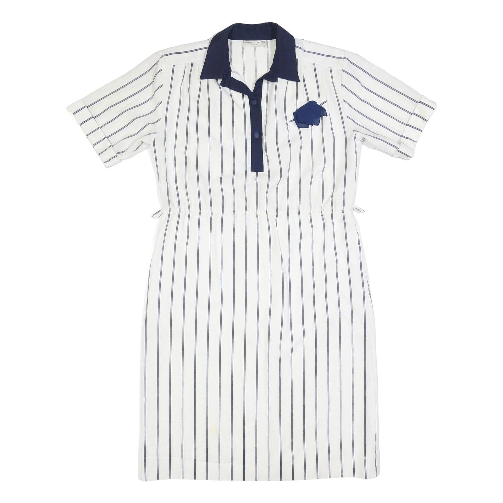 FRANCOIS GALLAND Womens White & Navy Striped Shirt Dress Cotton Short Sleeve L Refurbished - N/A refurbished available on Cerqular