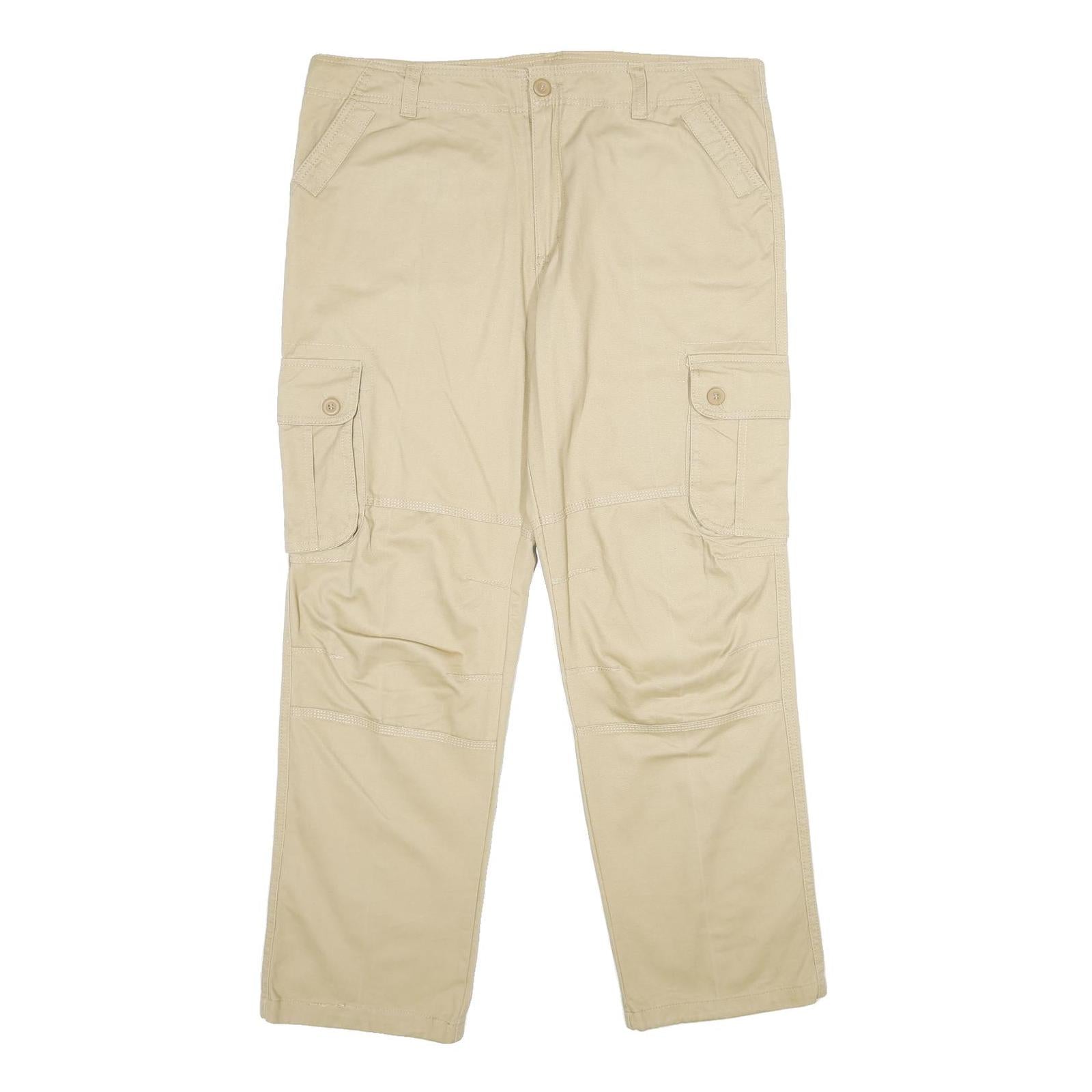 Beige Mens Regular Fit Cotton Cargo Trousers W38 L31 Casual Workwear Zip Refurbished - N/A refurbished available on Cerqular