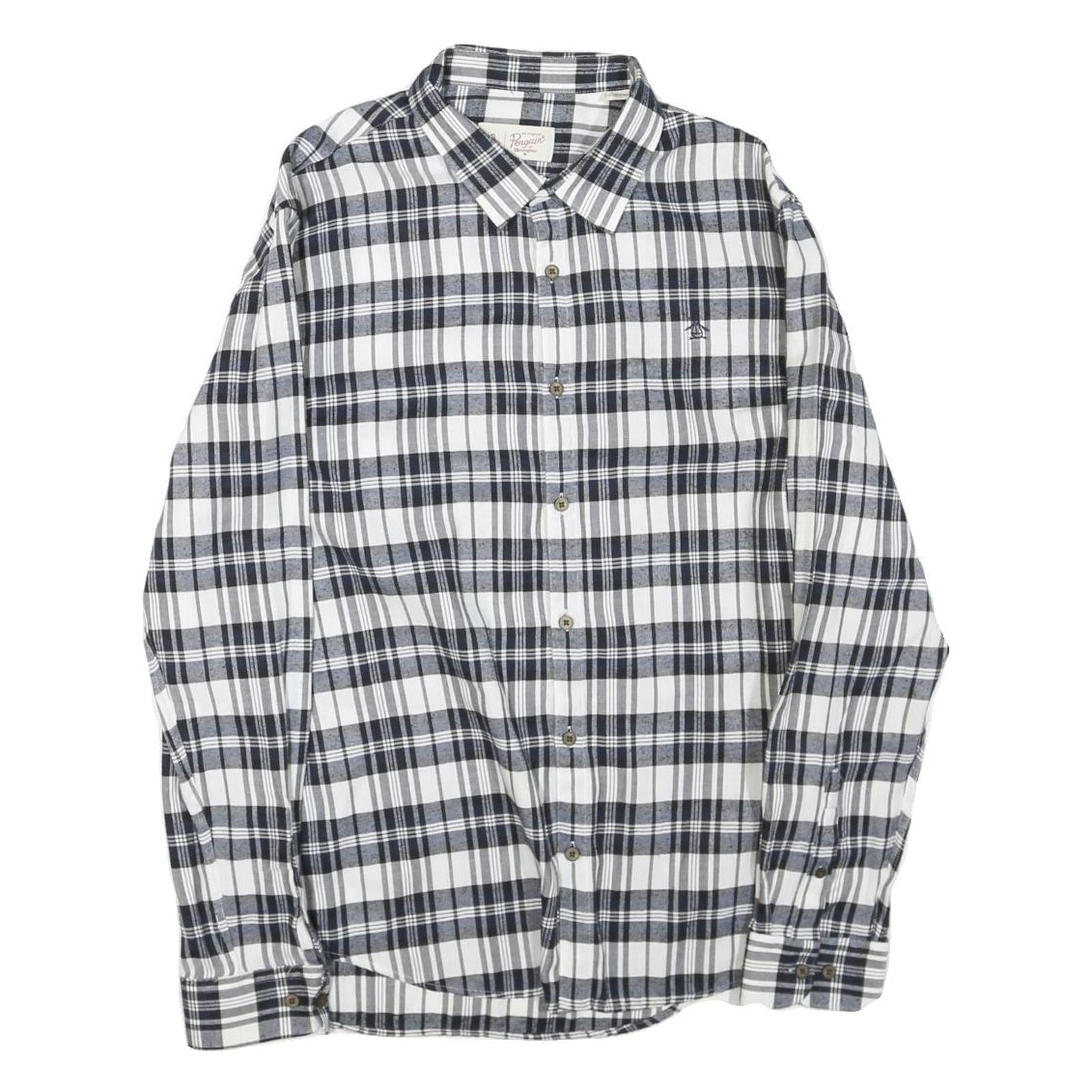 ORIGINAL PENGUIN Mens Blue & White Plaid Shirt XL Cotton Blend Casual Button-Up Refurbished - N/A refurbished available on Cerqular