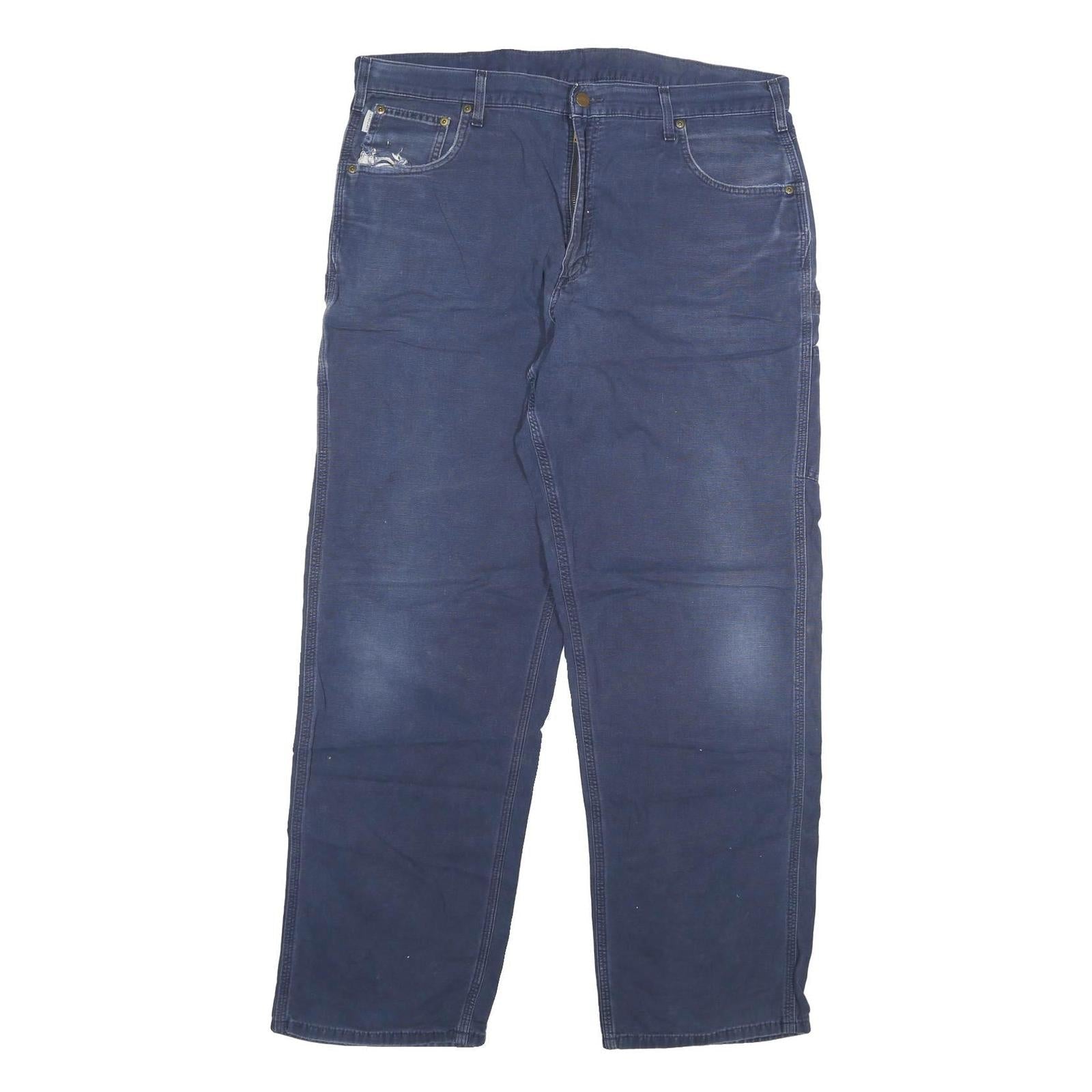 CARHARTT Mens Cotton Blend Blue Relaxed Straight Trousers W40 L34 Workwear Refurbished - N/A refurbished available on Cerqular