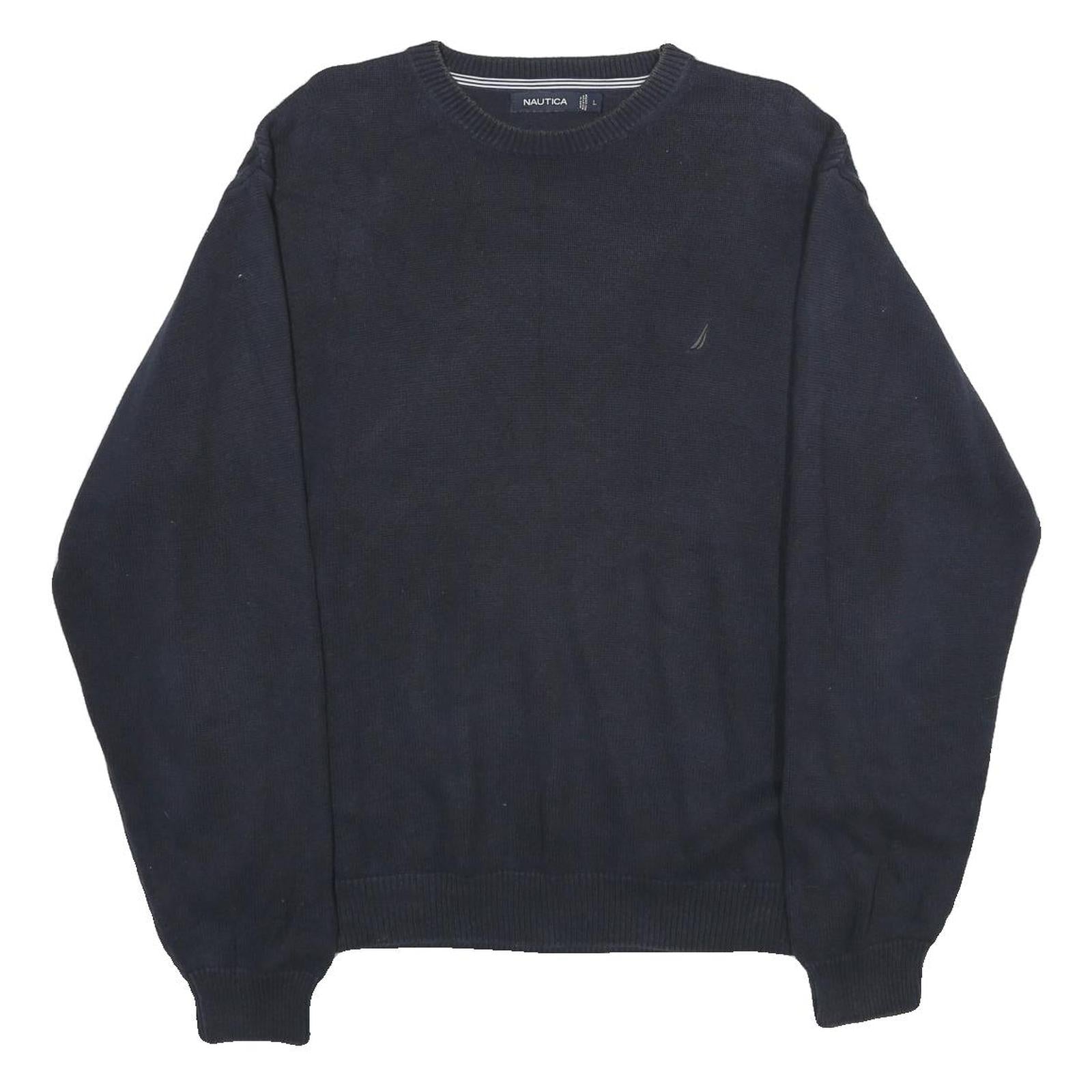 NAUTICA Mens Navy Blue Plain Cotton Crew Neck Basic Knit Jumper L Casual Refurbished - N/A refurbished available on Cerqular