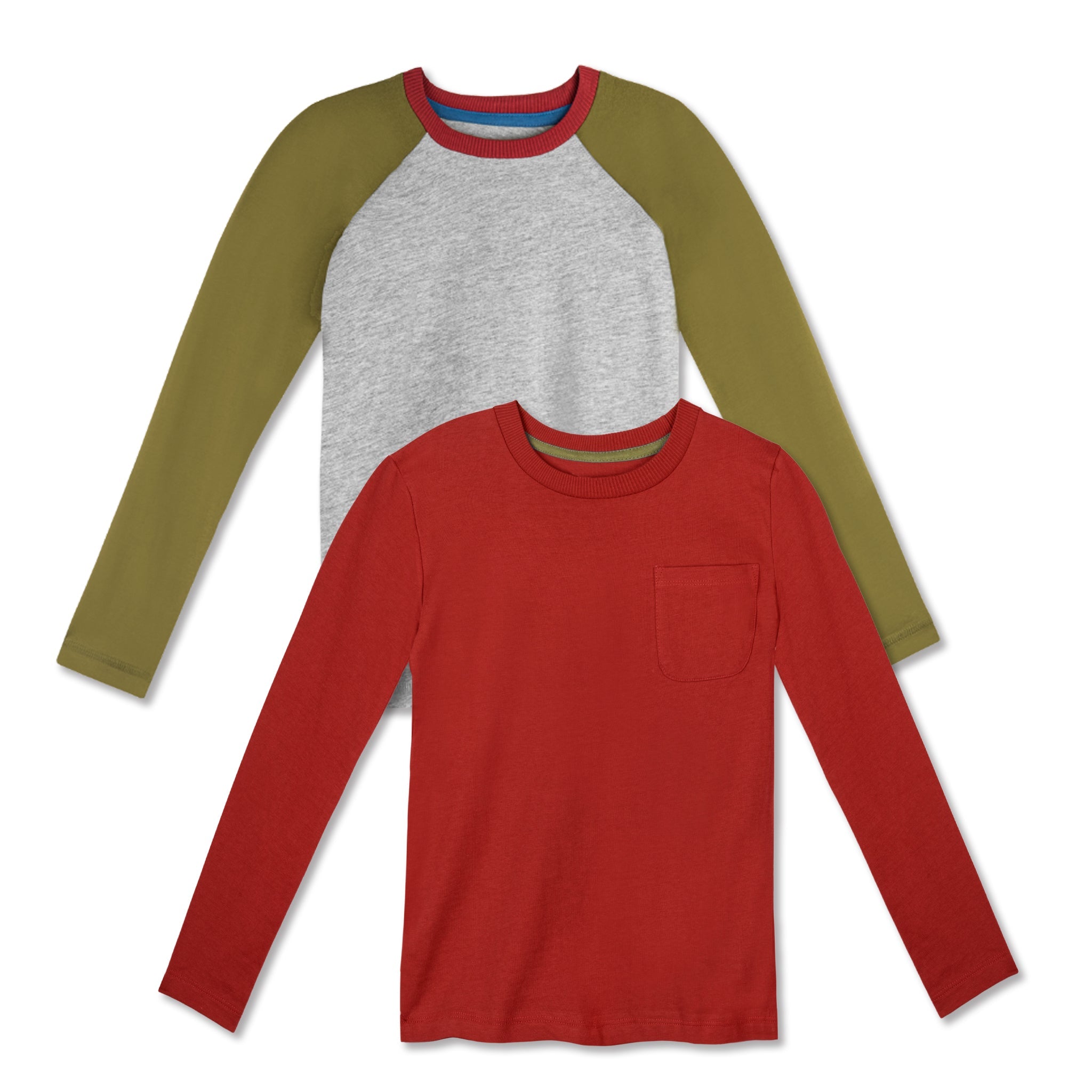 Organic Cotton Kids Shirts - Long Sleeve Tee 2 Pack - FINAL SALE | Color: Olive and Rust | Size: 3T Refurbished - N/A (Note: There is no well-known brand named "M refurbished available on Cerqular