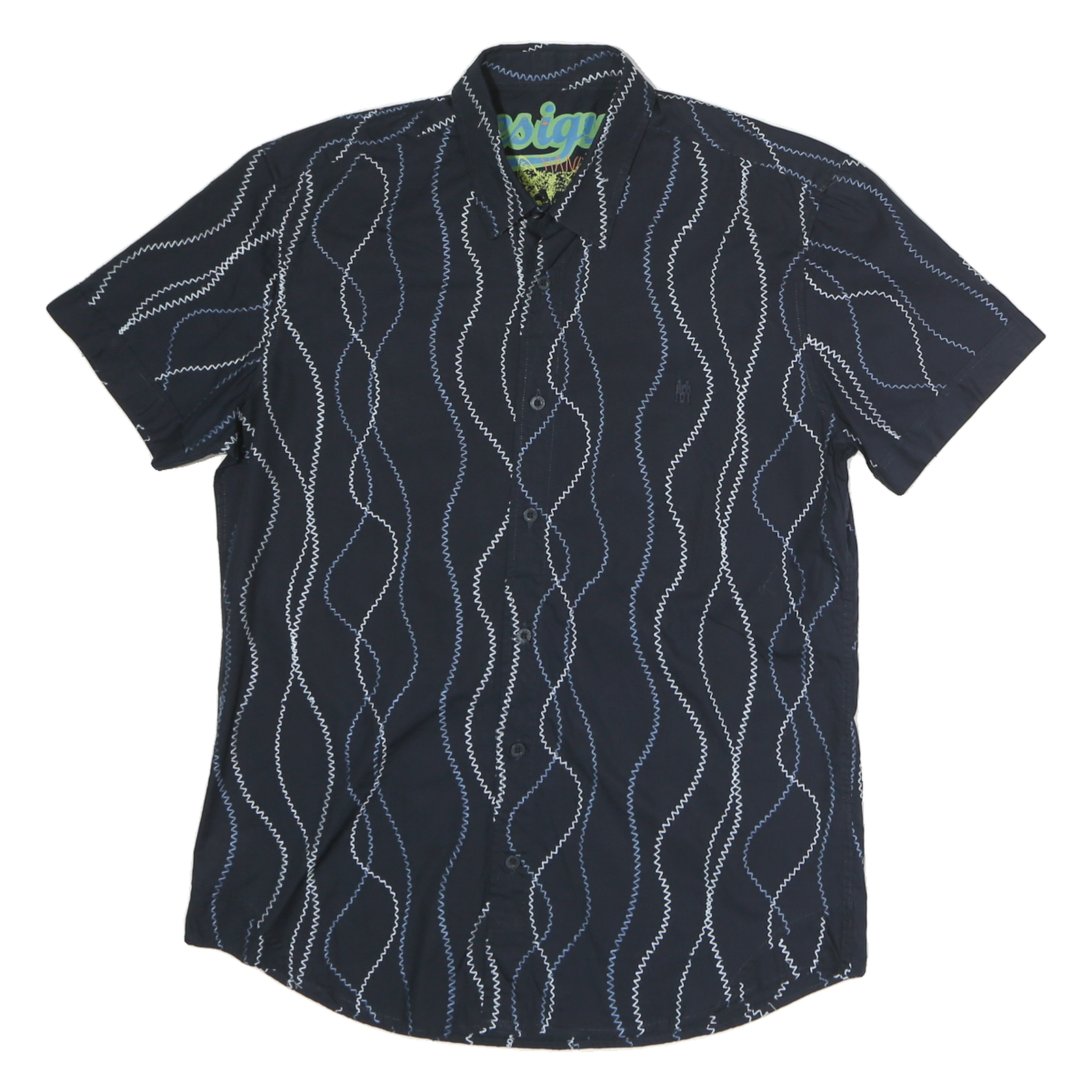 DESIGUAL Mens Black Shirt M Cotton Blend Wavy Stitch Pattern Casual Refurbished - N/A refurbished available on Cerqular