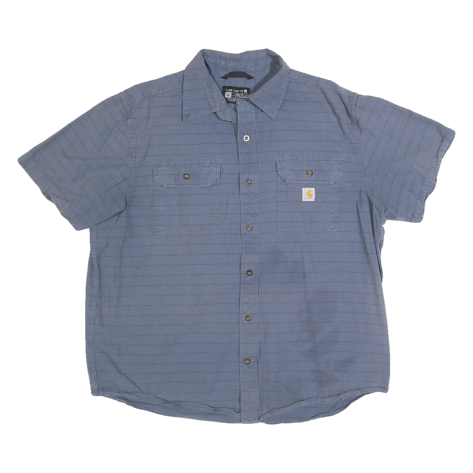CARHARTT Mens Blue Striped Workwear Shirt XL Cotton Relaxed Fit Casual Short Refurbished - N/A refurbished available on Cerqular
