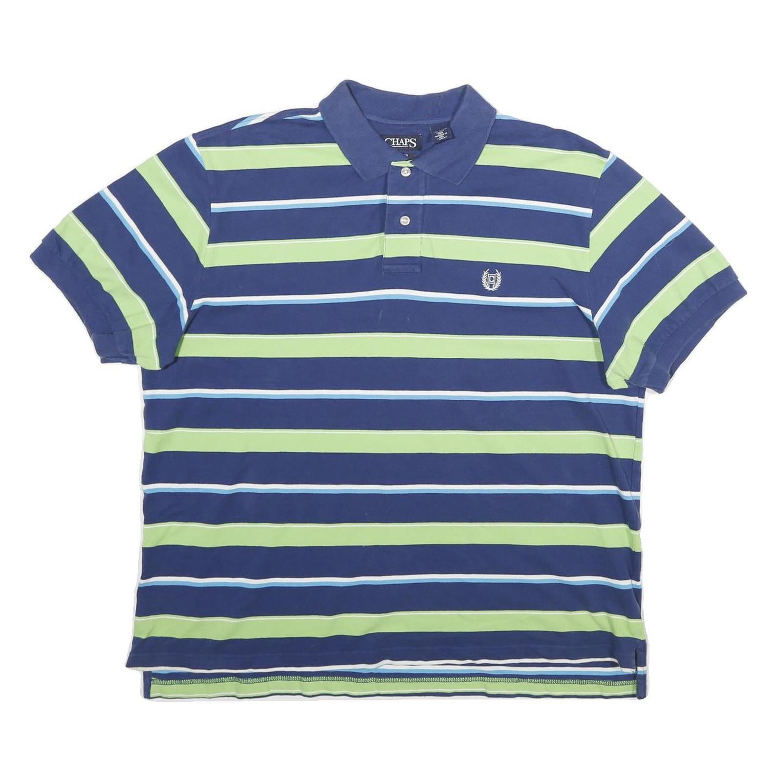 CHAPS Mens Blue & Green Striped Short Sleeve Polo Shirt XL Cotton Blend Refurbished - N/A refurbished available on Cerqular