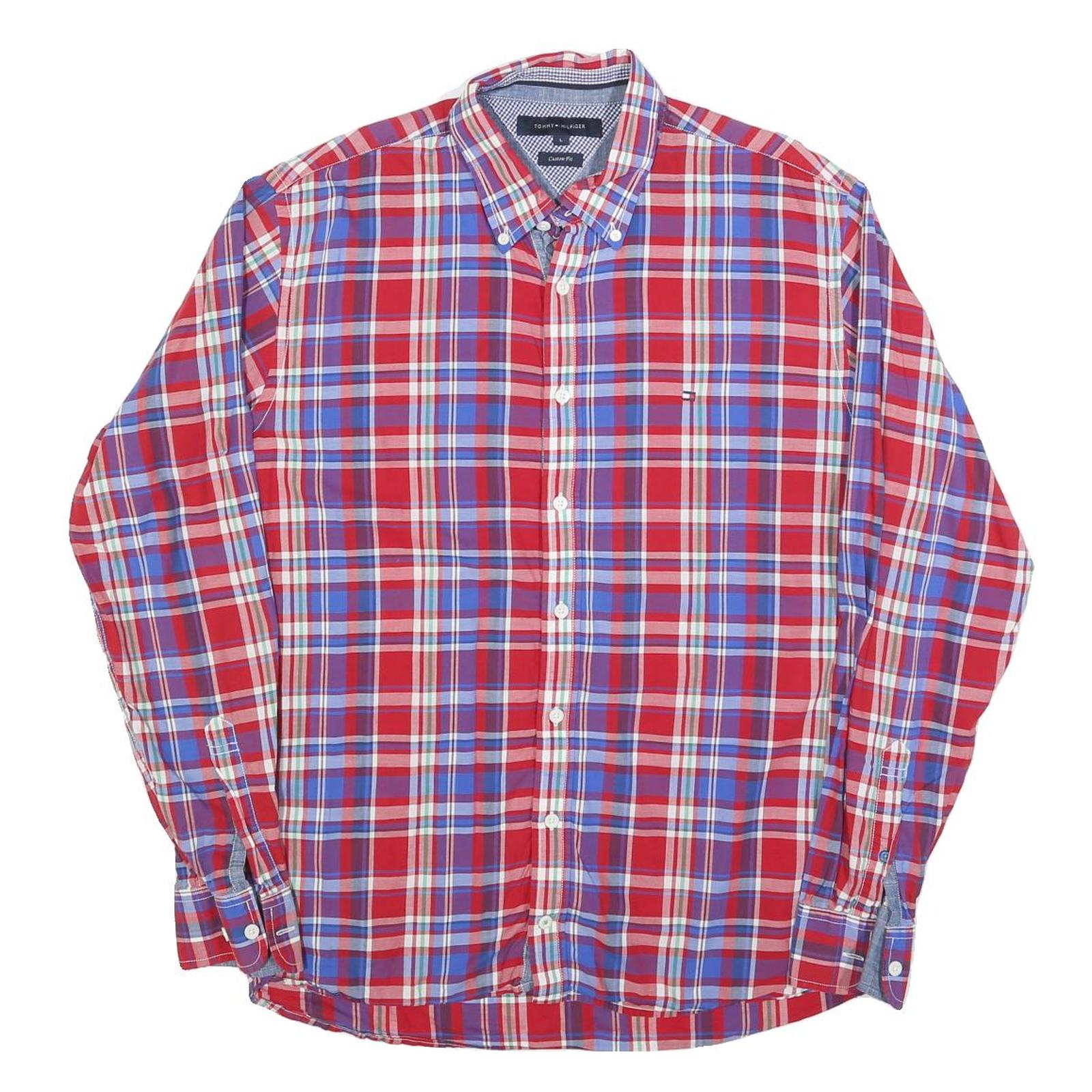 TOMMY HILFIGER Mens Red & Blue Check Shirt L Button-Down Long Sleeve Casual Refurbished - N/A refurbished available on Cerqular