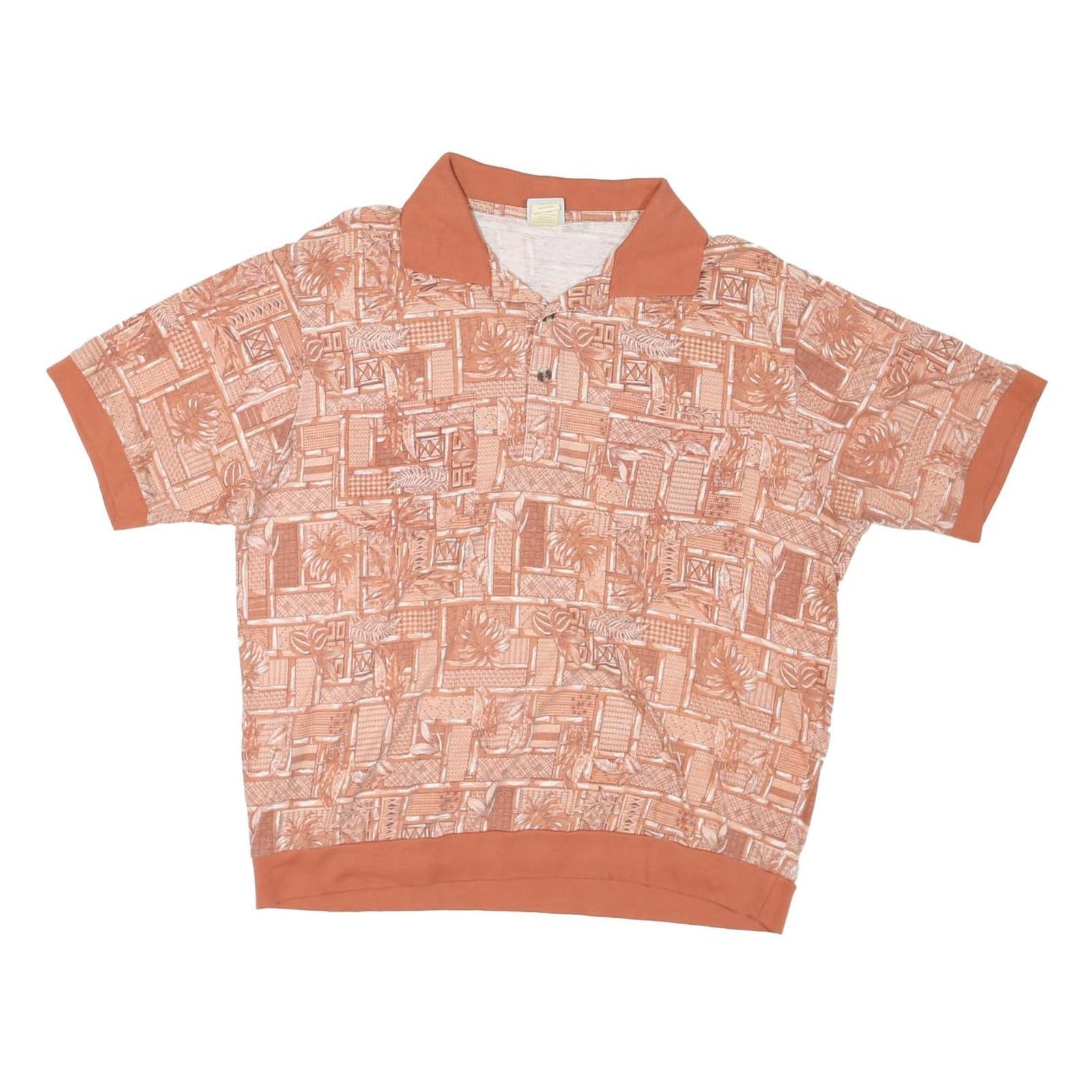 HABAND Mens Orange & Cream Patterned Short Sleeve Polo Shirt L Casual Cotton Refurbished - N/A refurbished available on Cerqular