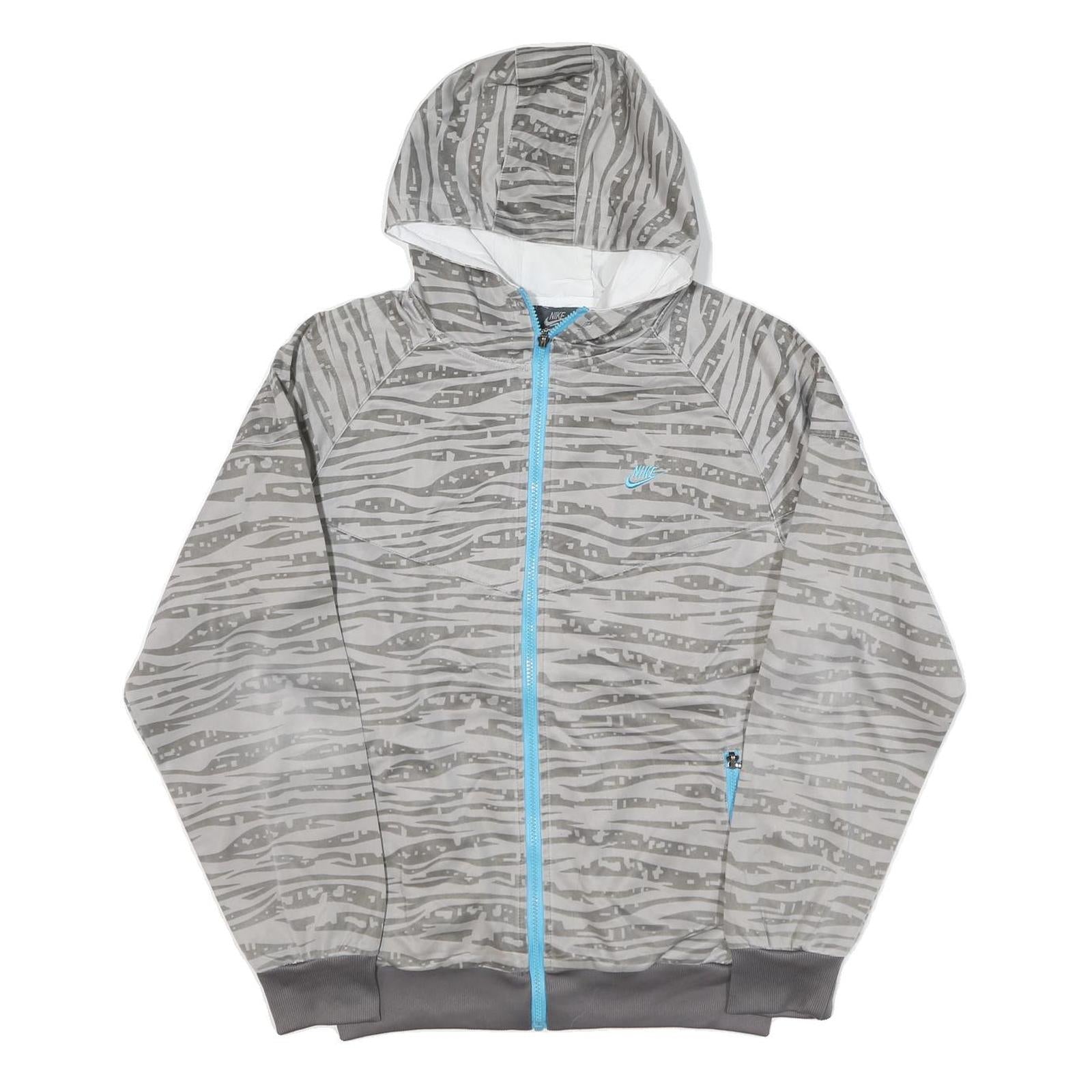 NIKE Mens Grey Blue Printed Jacket L Polyester Blend Zip Hooded Regular Fit Refurbished - N/A refurbished available on Cerqular