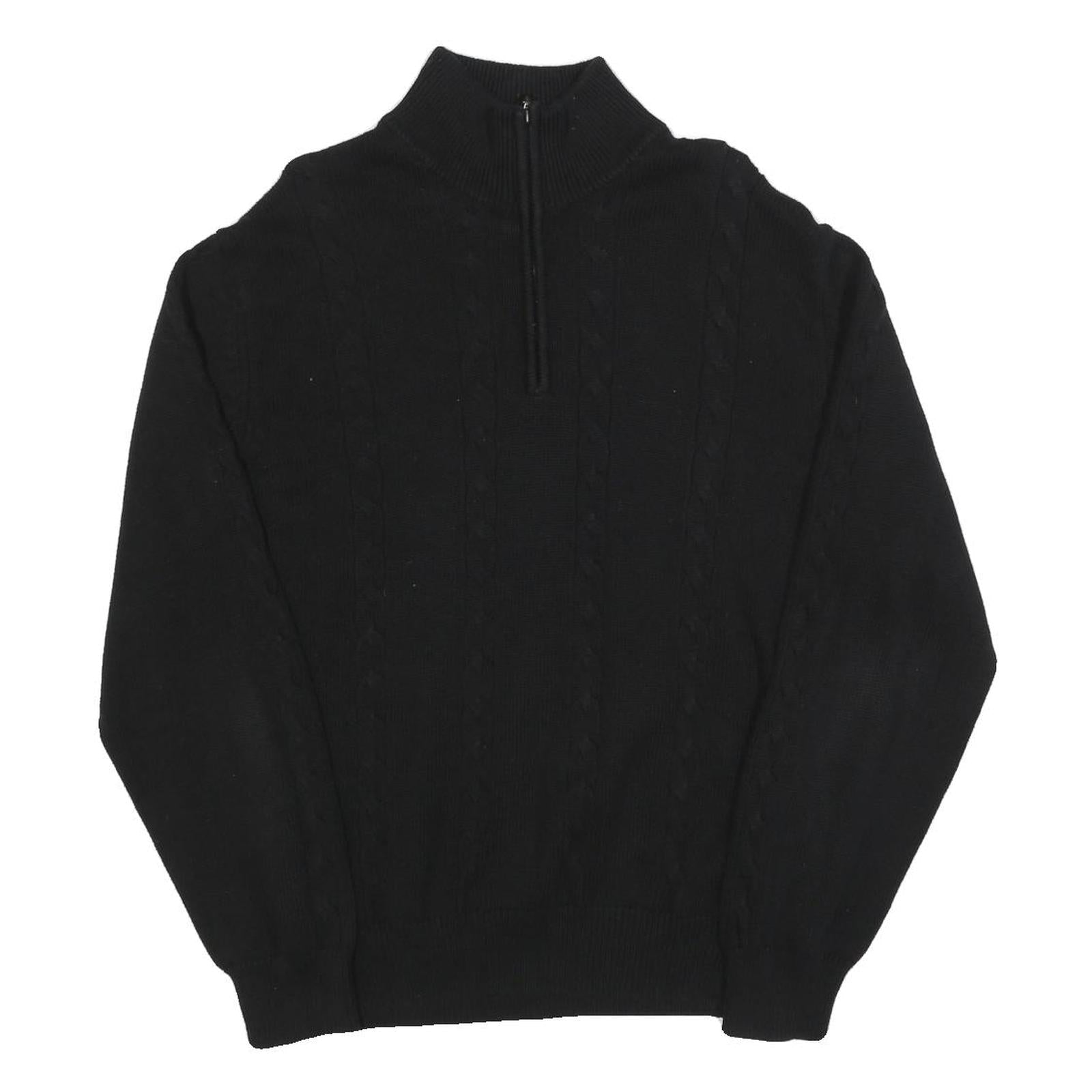 CALVIN KLEIN Mens Black Cotton Patterned Pullover Quarter Zip Jumper XL Stylish Refurbished - N/A refurbished available on Cerqular