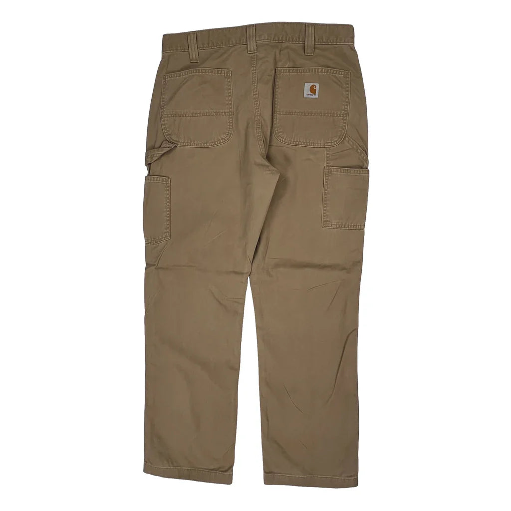 Carhartt Carpenter Trousers - 34W 30L Khaki Cotton Refurbished - Thrifted (note: this is a term often used to describe second- refurbished available on Cerqular
