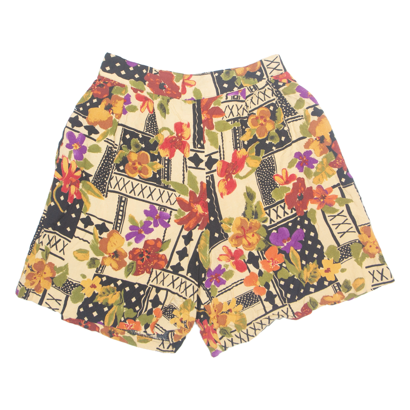 EXPOSE Womens Chino Shorts Cream 90s Floral L W28 Refurbished - N/A refurbished available on Cerqular