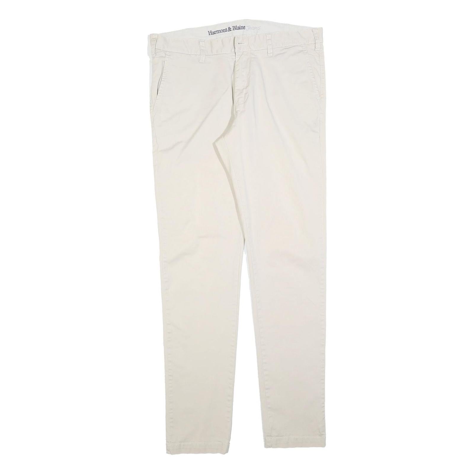 HARMONT AND BLAINE Womens Cotton Blend Cream Slim Straight Trousers W34 L32 Refurbished - N/A refurbished available on Cerqular