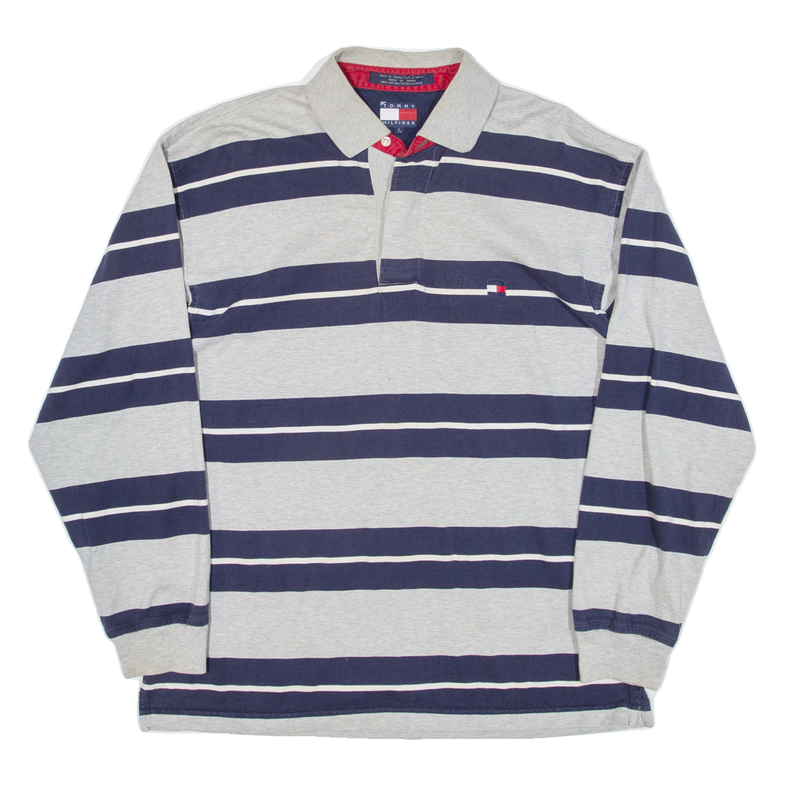 TOMMY HILFIGER Mens Polo Shirt Blue Striped Long Sleeve L Refurbished - N/A refurbished available on Cerqular