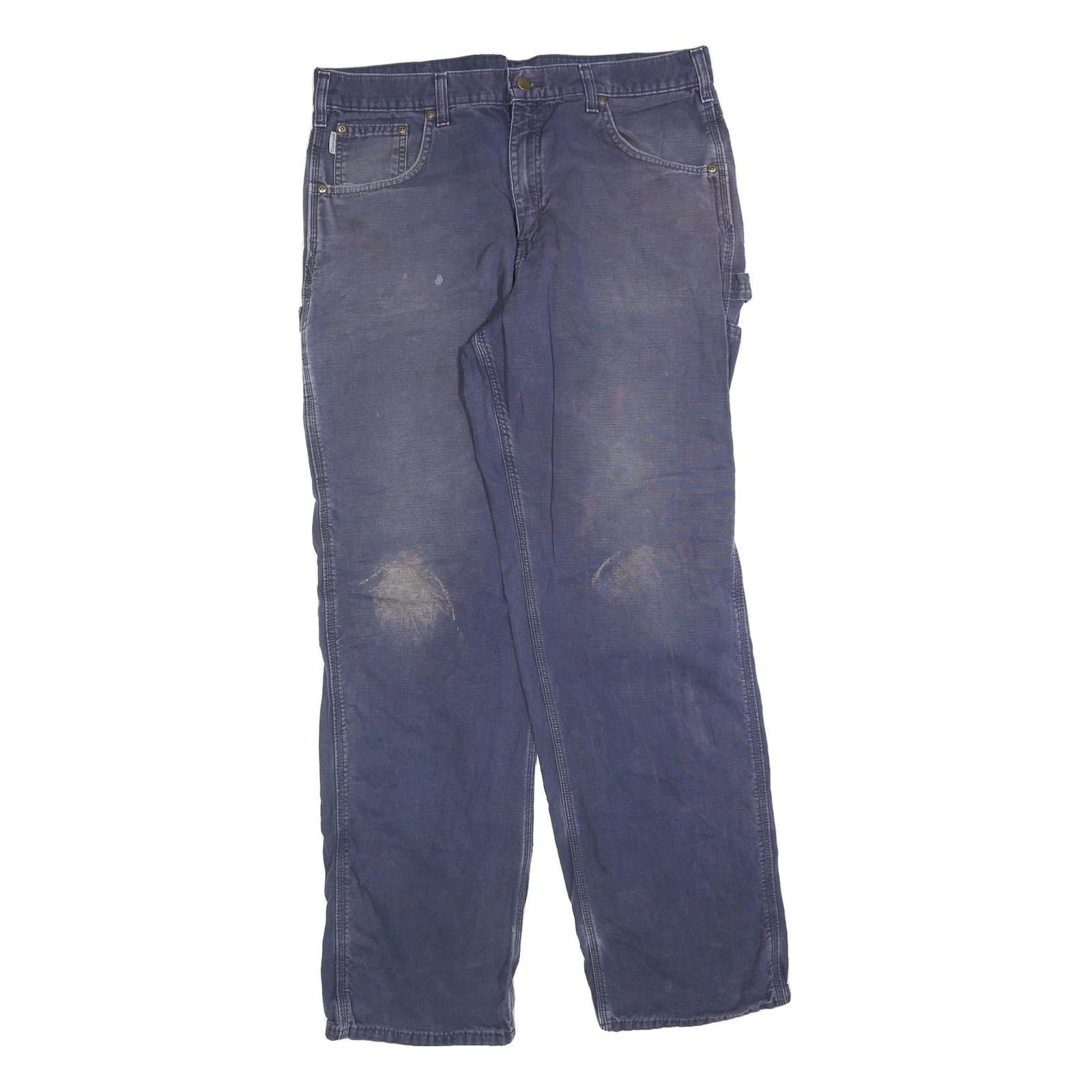 CARHARTT Mens Cotton Blend Blue Loose Straight Trousers W36 L34 Workwear Zip Refurbished - N/A refurbished available on Cerqular