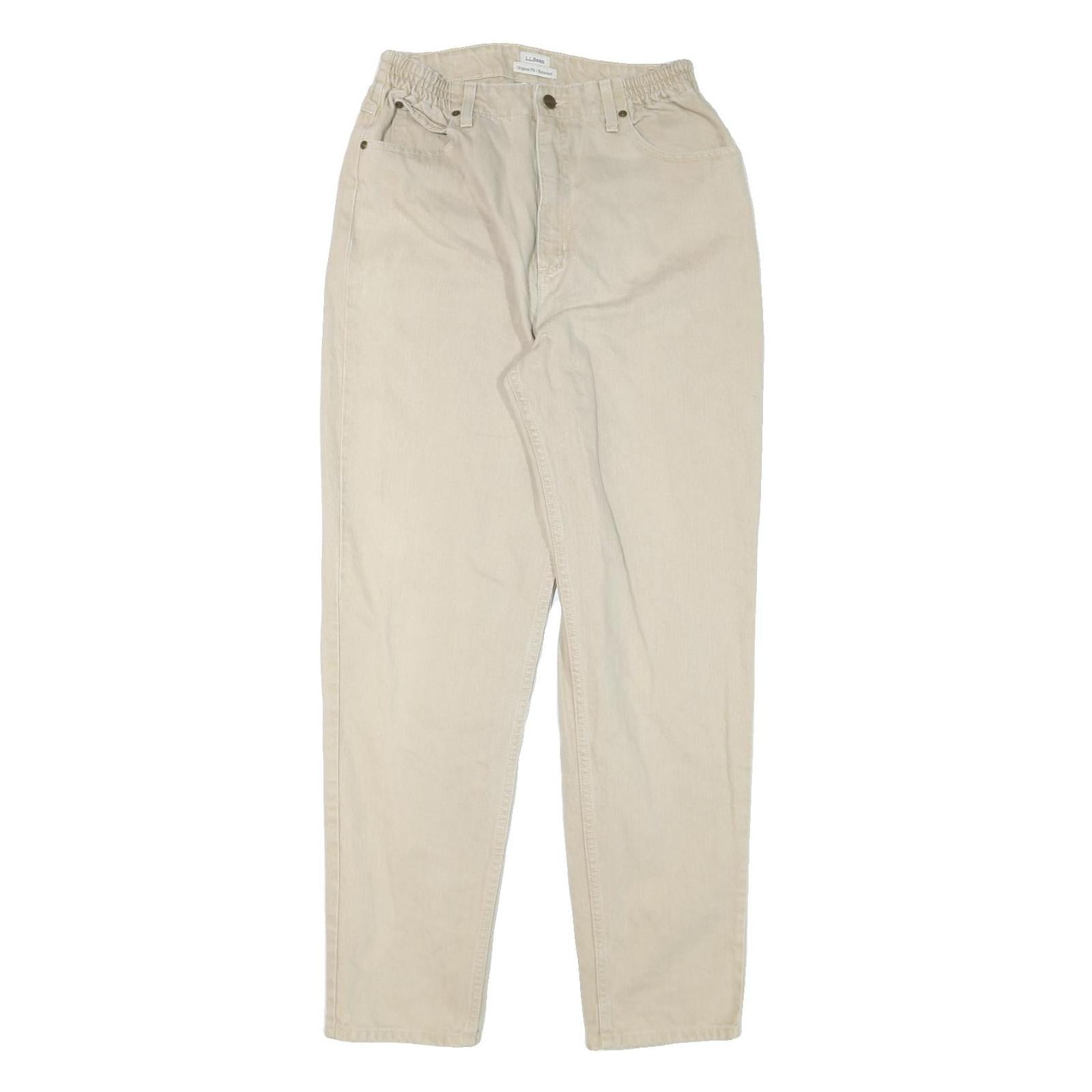 LL BEAN Womens Jeans Beige Relaxed Straight Denim Raw W26 L31 Elastic Waistband Refurbished - N/A refurbished available on Cerqular