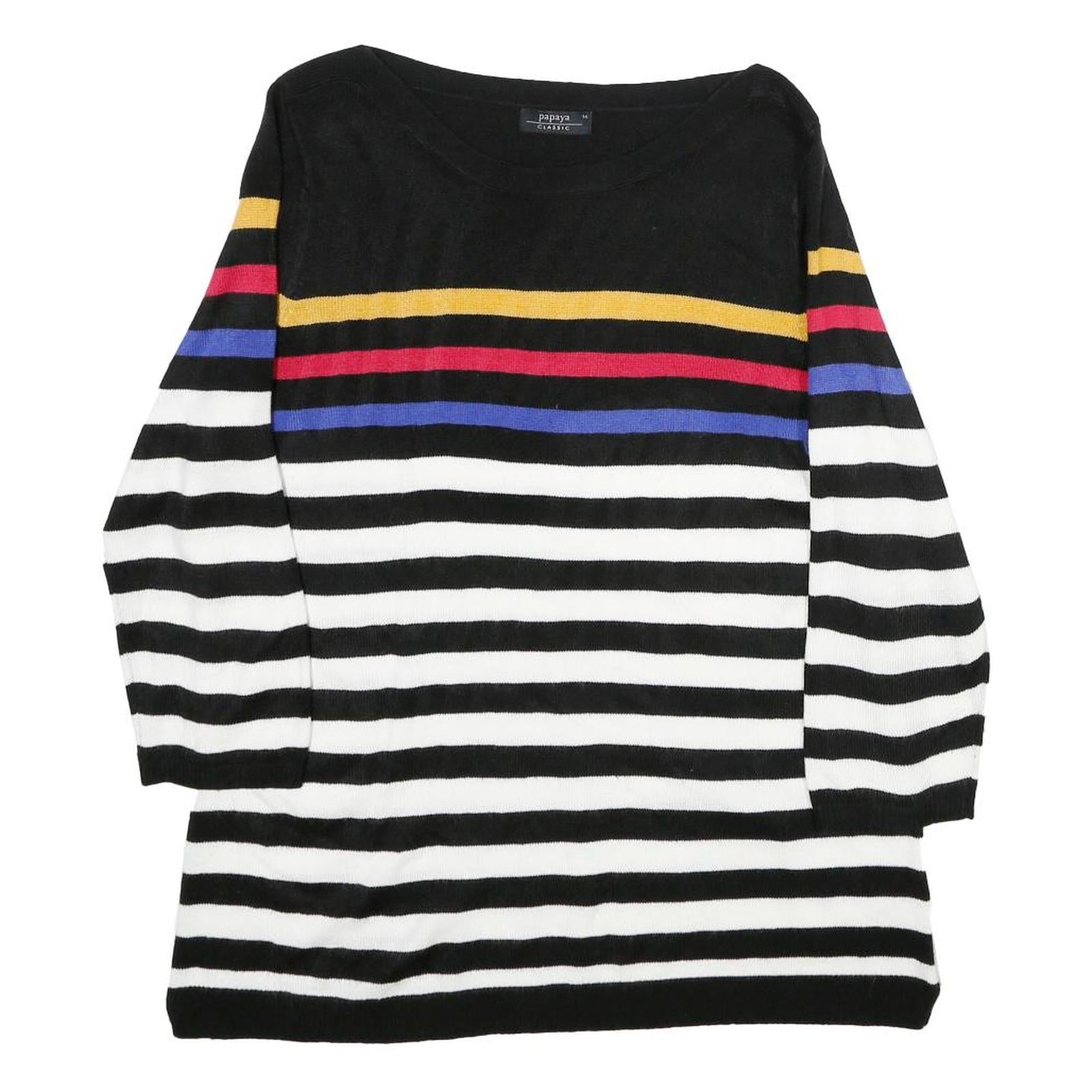 PAPAYA Womens Black & White Striped Patterned Jumper Round Neck Basic Knit UK 16 Refurbished - N/A refurbished available on Cerqular