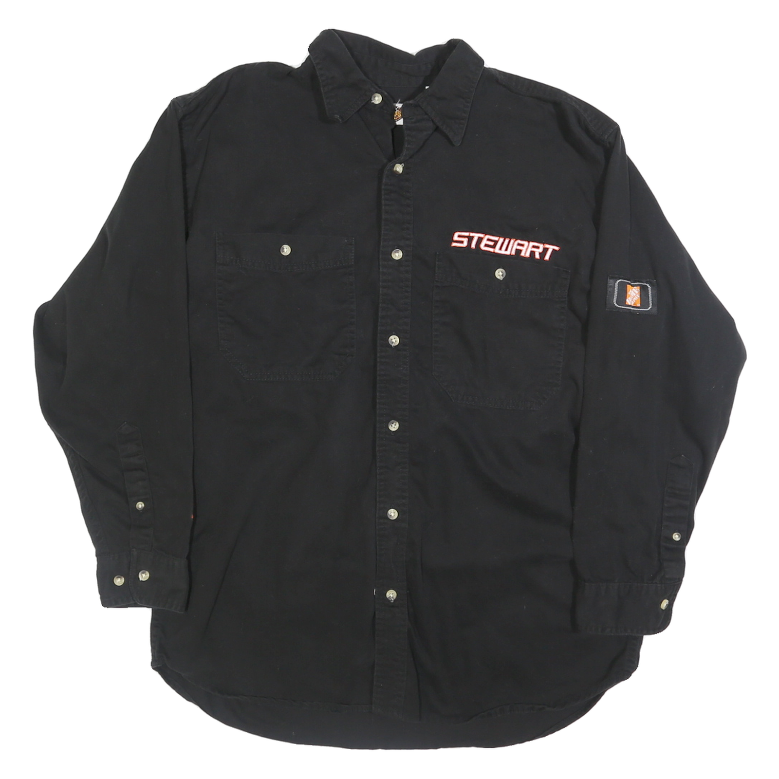 WINNERS CIRCLE Mens Black Stewart Logo Shirt L Button Front Long Sleeve Refurbished - N/A refurbished available on Cerqular