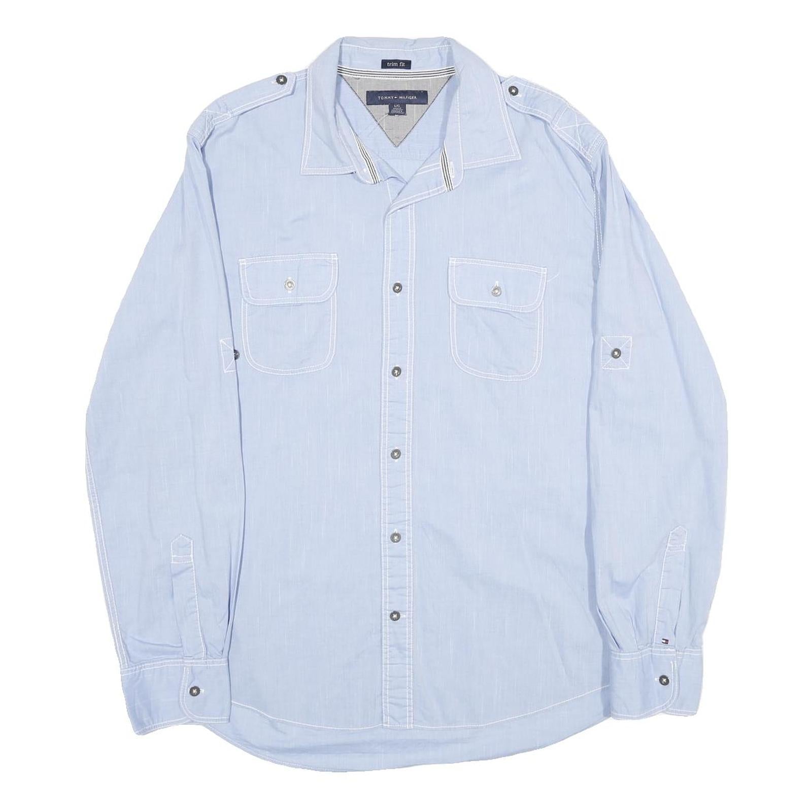 TOMMY HILFIGER Mens Blue Cotton Shirt L Button Front Casual Shirt L Refurbished - N/A refurbished available on Cerqular