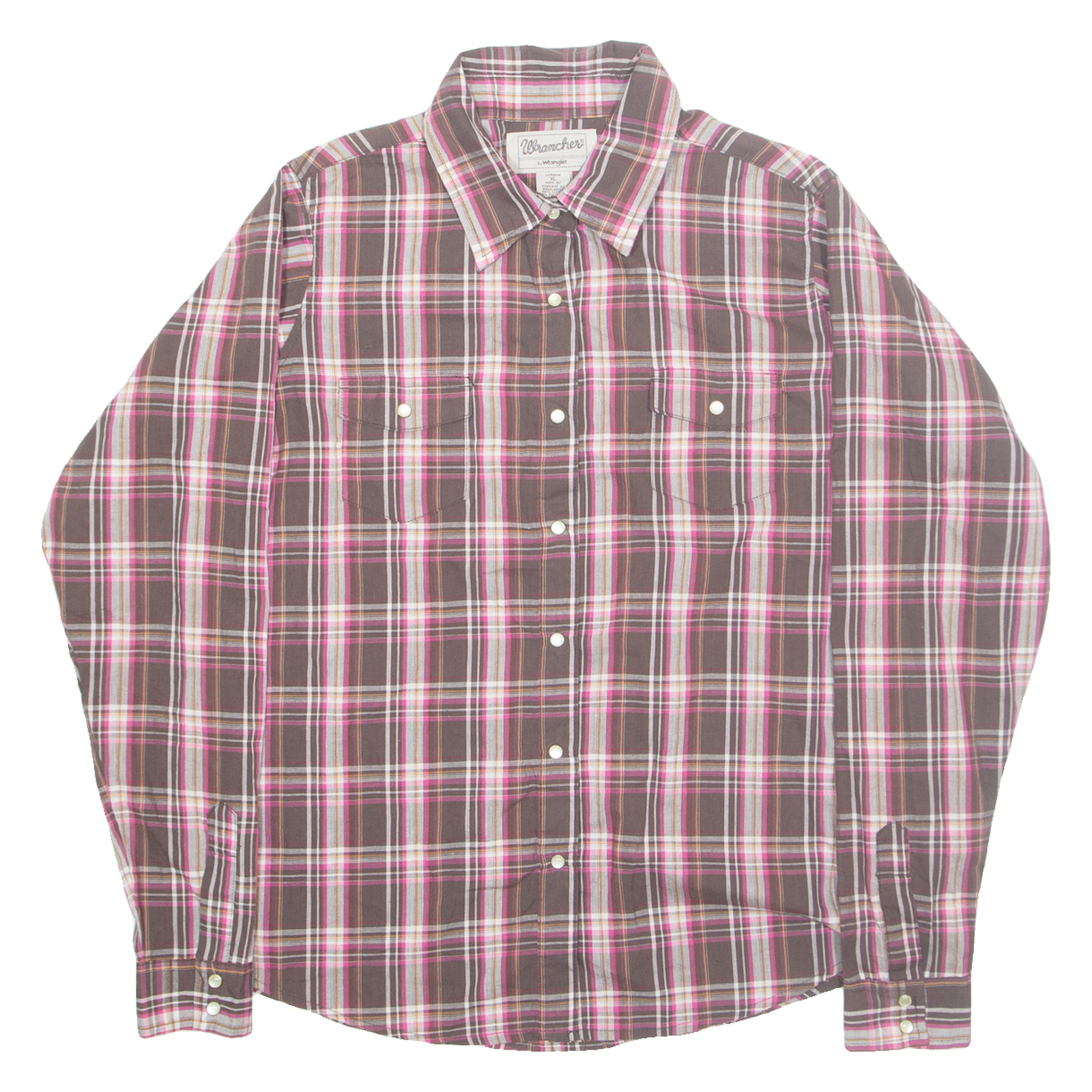 WRANGLER Womens Shirt Brown Check Long Sleeve XL Refurbished - N/A refurbished available on Cerqular