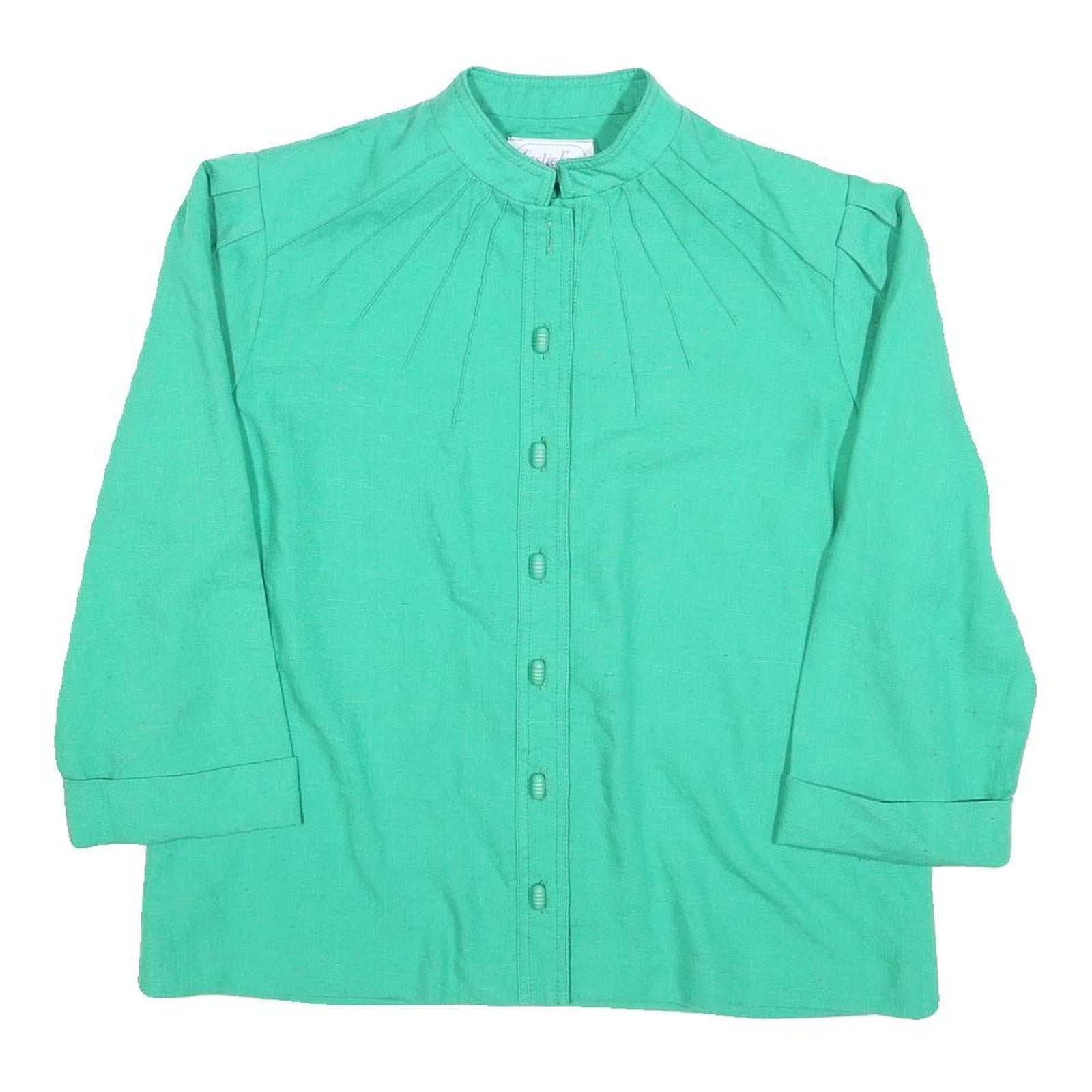 LESLIE FAY Womens Green Basic Top 3/4 Sleeve Band Collar M Cotton Blend Refurbished - N/A refurbished available on Cerqular