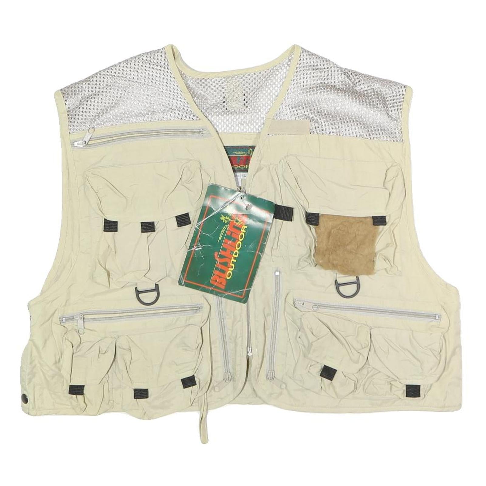 BUSHLINE OUTDOOR Mens Beige Nylon Multiple Pocket Fishing Vest L Utility Zip Refurbished - N/A refurbished available on Cerqular