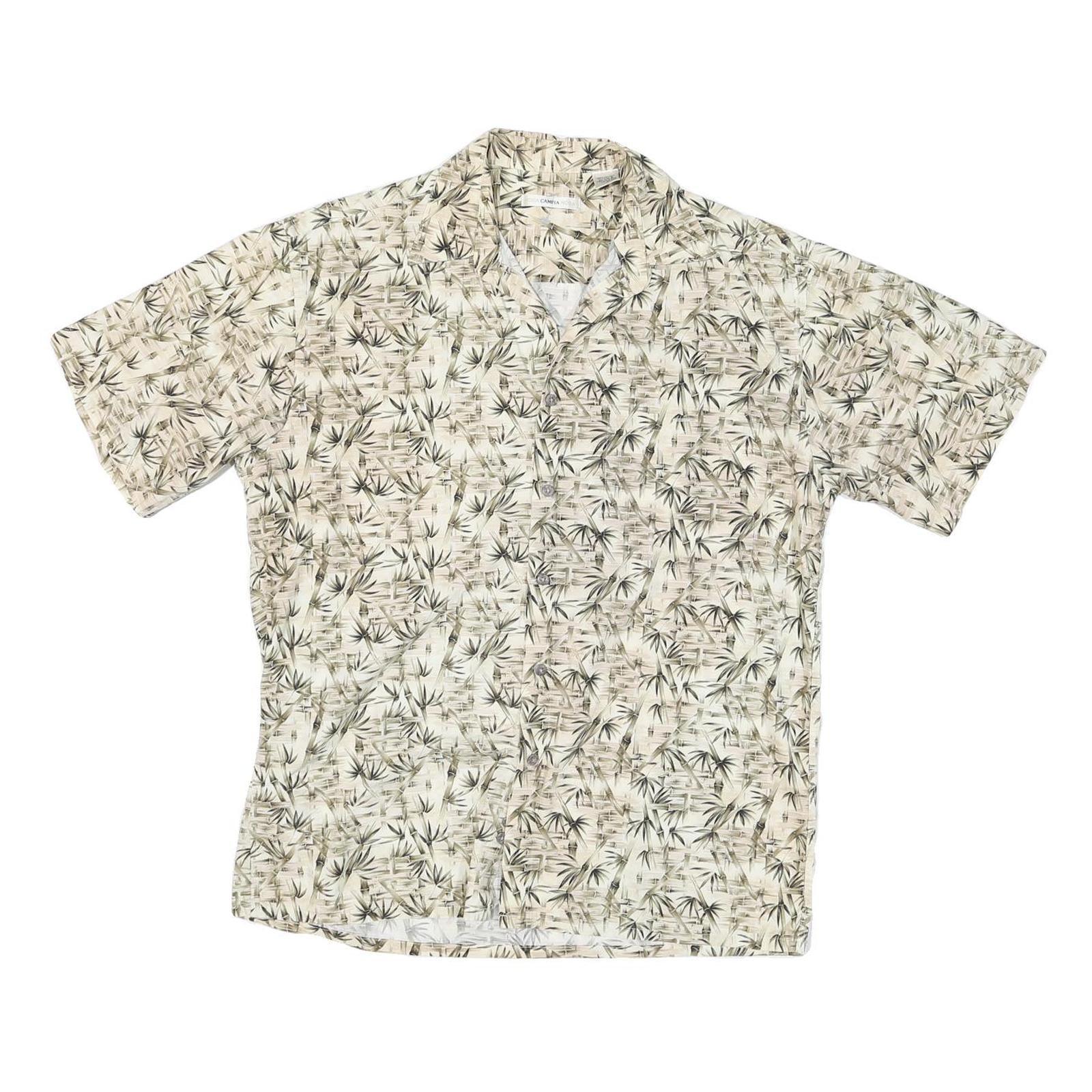CAMPIA Mens Beige & Green Patterned Cotton Shirt M Casual Summer Beachwear Refurbished - N/A refurbished available on Cerqular