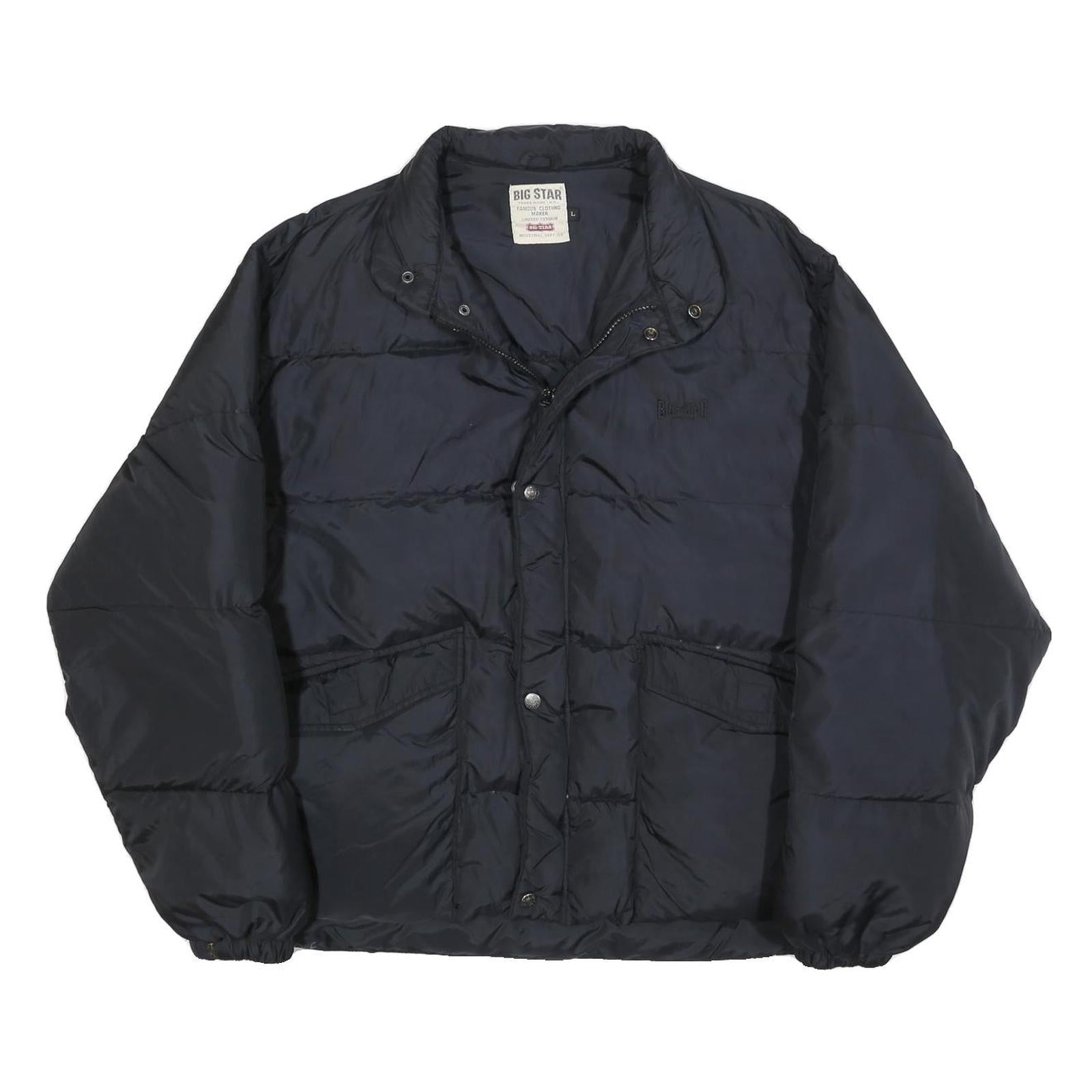 BIG STAR Mens Black Classic Jacket L Polyester Plain Zip Comfortable Warm Refurbished - N/A refurbished available on Cerqular