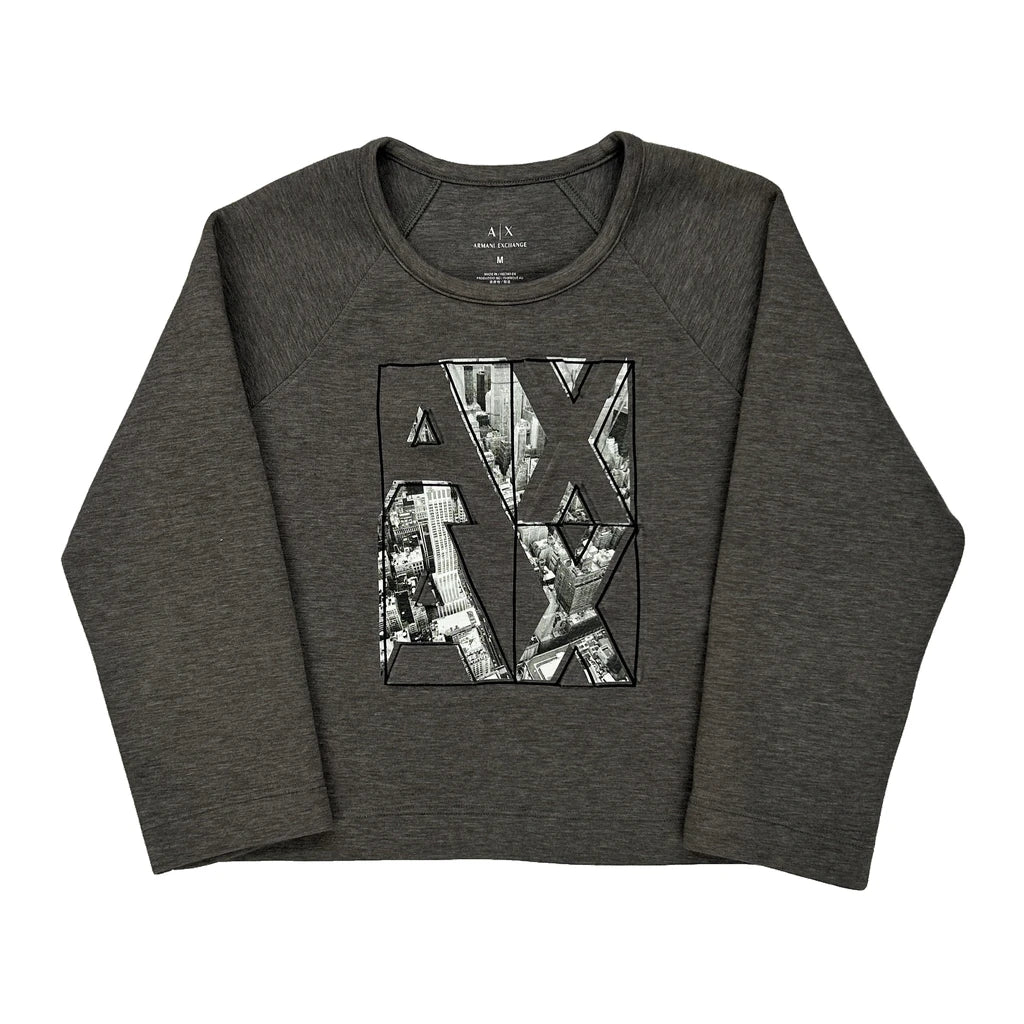 Armani Exchange Graphic Top - Medium Grey Cotton Blend Refurbished - Thrifted (note: this is a term often used to describe second- refurbished available on Cerqular