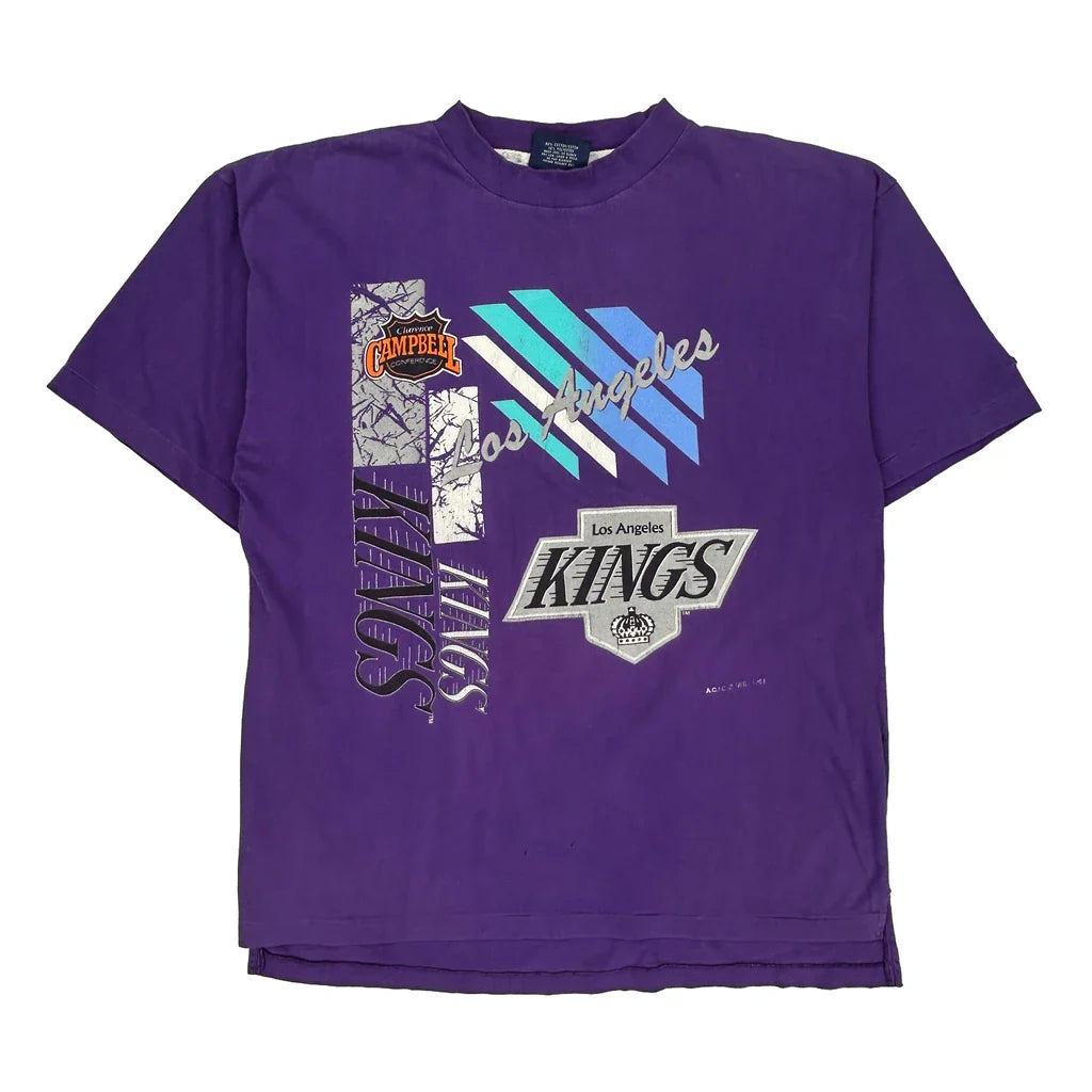 Los Angeles Kings Softwear Single Stitch T-Shirt - Large Purple Cotton Blend Refurbished - Thrifted (note: this is a term often used to describe second- refurbished available on Cerqular