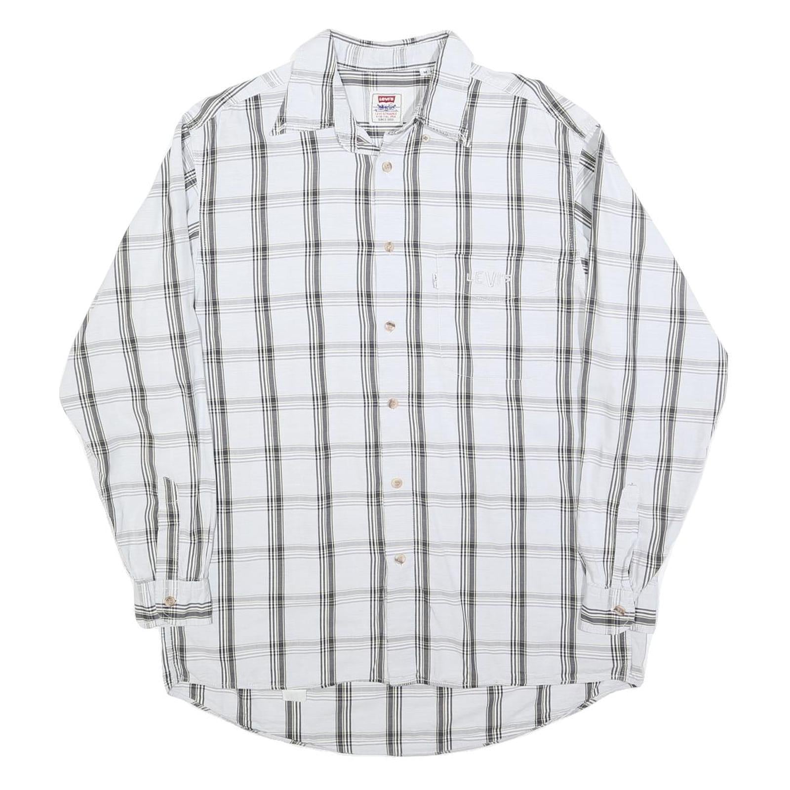 LEVI'S Mens White & Black Check Shirt M Cotton Blend Casual Long Sleeve Button Refurbished - N/A refurbished available on Cerqular