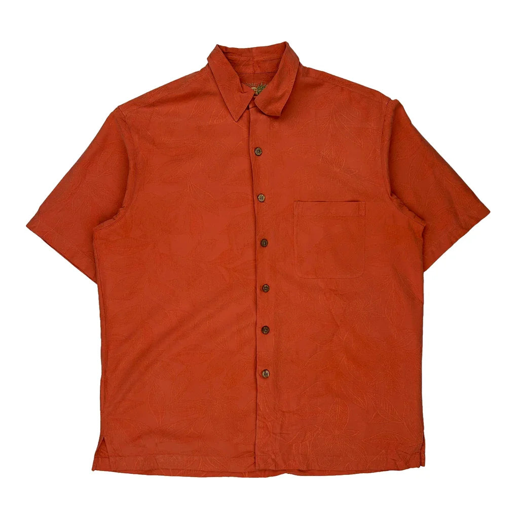 Caribbean Hawaiian Shirt - Large Orange Silk Blend Refurbished - Thrifted (note: this is a term often used to describe second- refurbished available on Cerqular