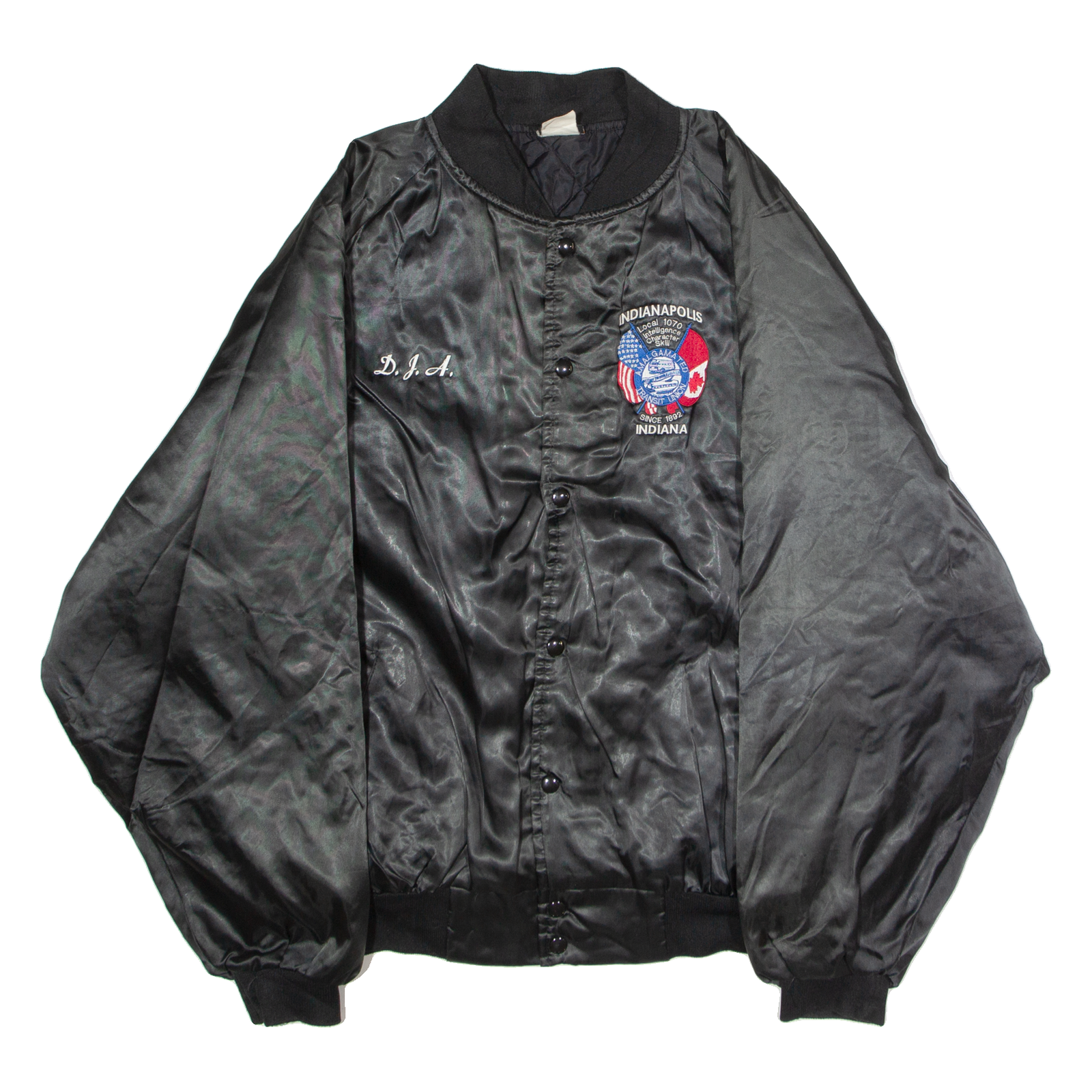 Buy NEMESIS SPORTSWEAR Indianapolis Local 1070 Amalgamated Transit Union 'DJA' Mens Bomber Jacket Black Satin Nylon 90s XL Refurbished - $31.19 NEMESIS SPORTSWEAR Indianapolis Local 1070 Amalgamated Transit Union 'DJA' Mens Bomber Jacket Black Satin Nylon 90s XL Refurbished - N/A refurbished available on Cerqular