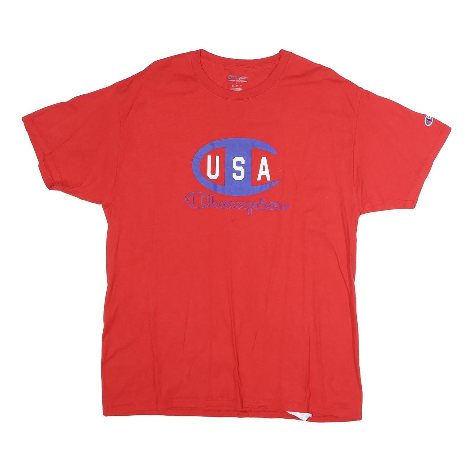 CHAMPION Mens Red USA Graphic T-Shirt L Short Sleeve Crew Neck Cotton Refurbished - N/A refurbished available on Cerqular