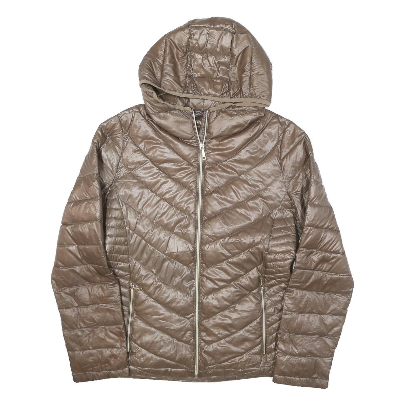 CALVIN KLEIN Womens Taupe Brown Lightweight Jacket M Polyester Blend Hooded Zip Refurbished - N/A refurbished available on Cerqular