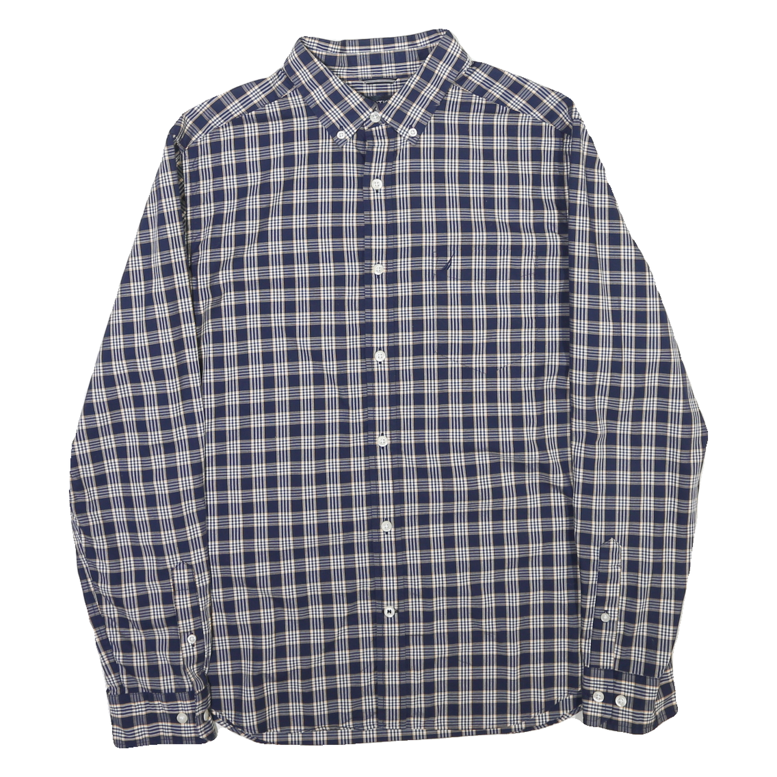 NAUTICA Mens Blue & Cream Check Button-Down Shirt L Classic Cotton Blend Casual Refurbished - N/A refurbished available on Cerqular
