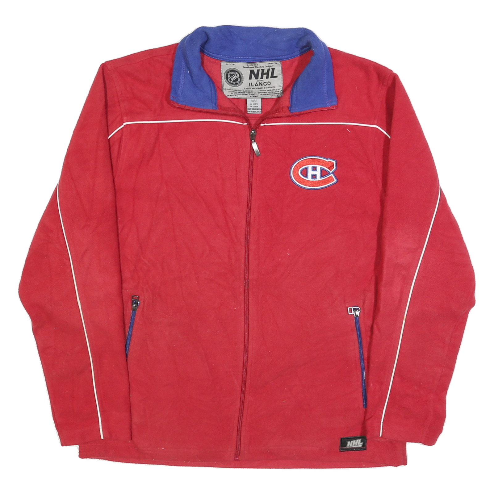 NHL Mens Red Blue Aran Jumper Zipped Collar M Hockey League Logo Refurbished - N/A refurbished available on Cerqular