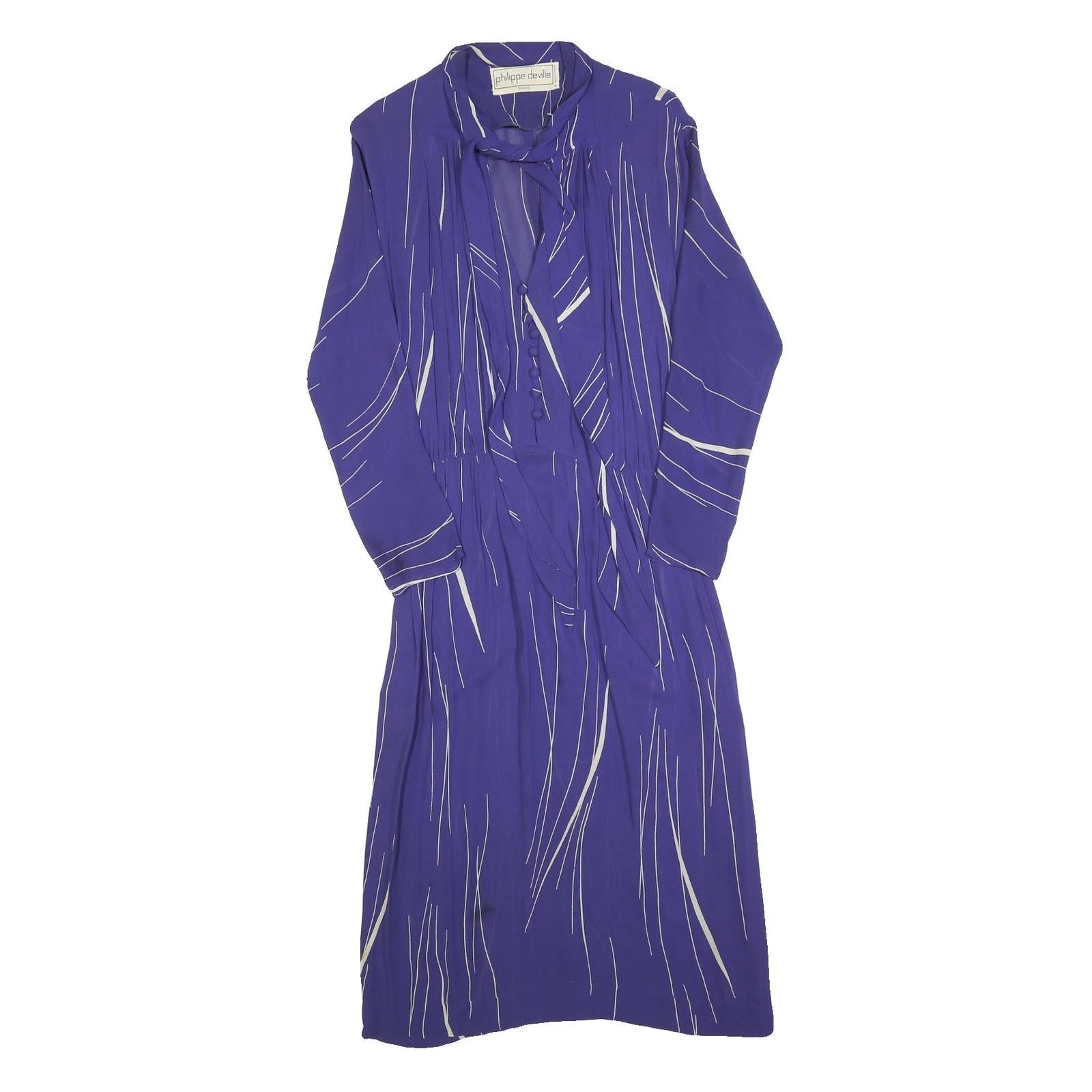 PHILIPPE DEVILLE Womens Purple & White Day Dress Polyester Striped Long Sleeve Refurbished - N/A refurbished available on Cerqular