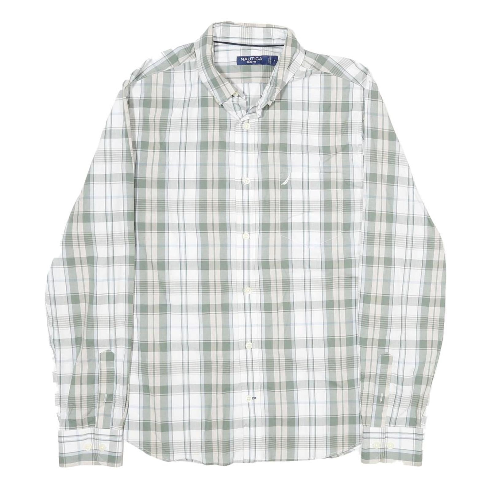 NAUTICA Mens Green & White Check Shirt S Cotton Long Sleeve Button Down Casual Refurbished - N/A refurbished available on Cerqular
