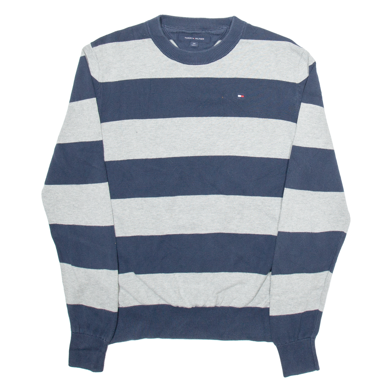 TOMMY HILFIGER Mens Patterned Jumper Grey Striped Tight Knit S Refurbished - N/A refurbished available on Cerqular