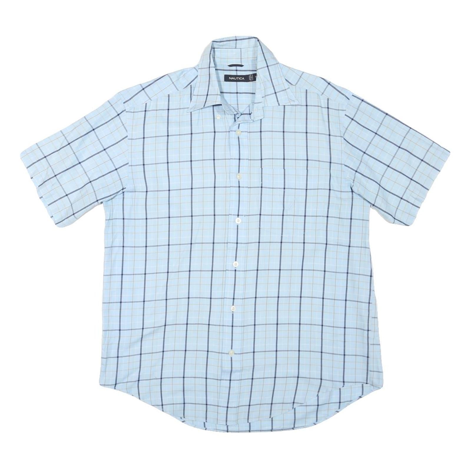NAUTICA Mens Blue Check Shirt M Cotton Blend Short Sleeve Casual Summer Refurbished - N/A refurbished available on Cerqular