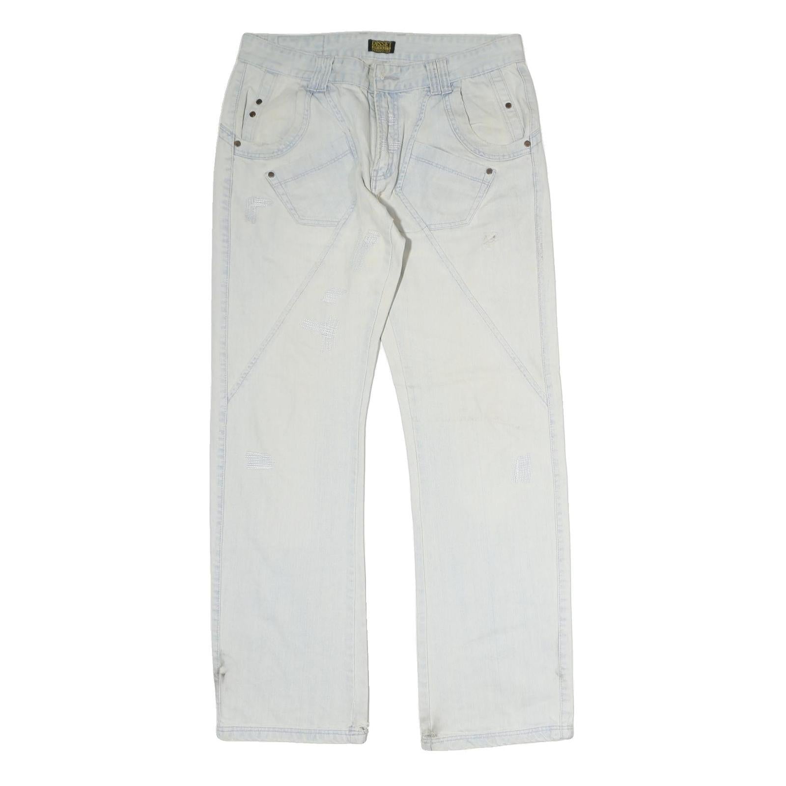 DISSET Mens Jeans White Regular Straight Denim W34 L30 Casual Zip Closure Refurbished - N/A refurbished available on Cerqular
