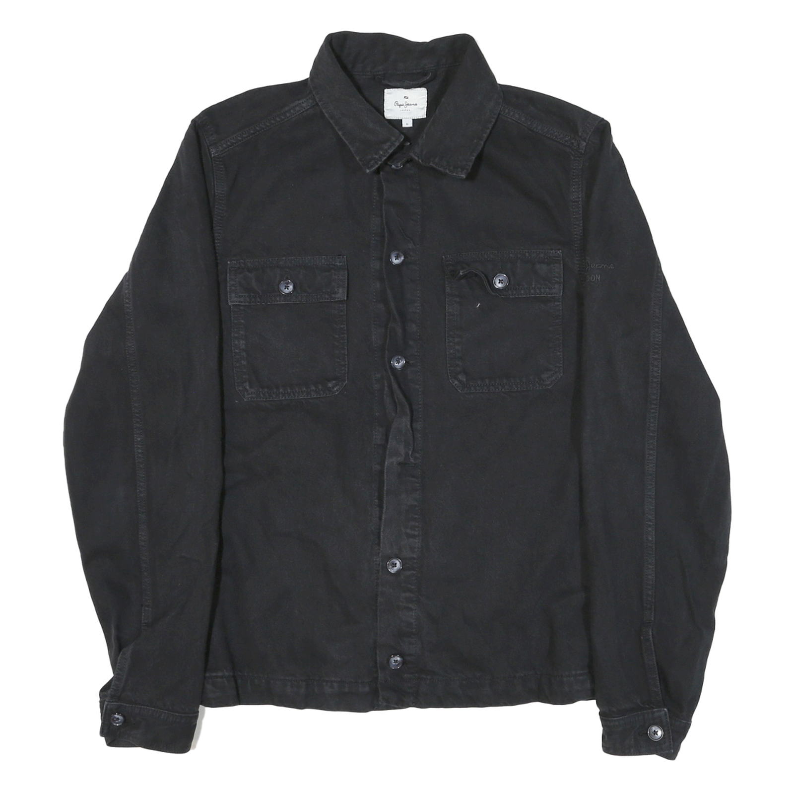 PEPE JEANS Mens Black Cotton Blend Button Jacket M Plain Casual Outerwear Refurbished - N/A refurbished available on Cerqular