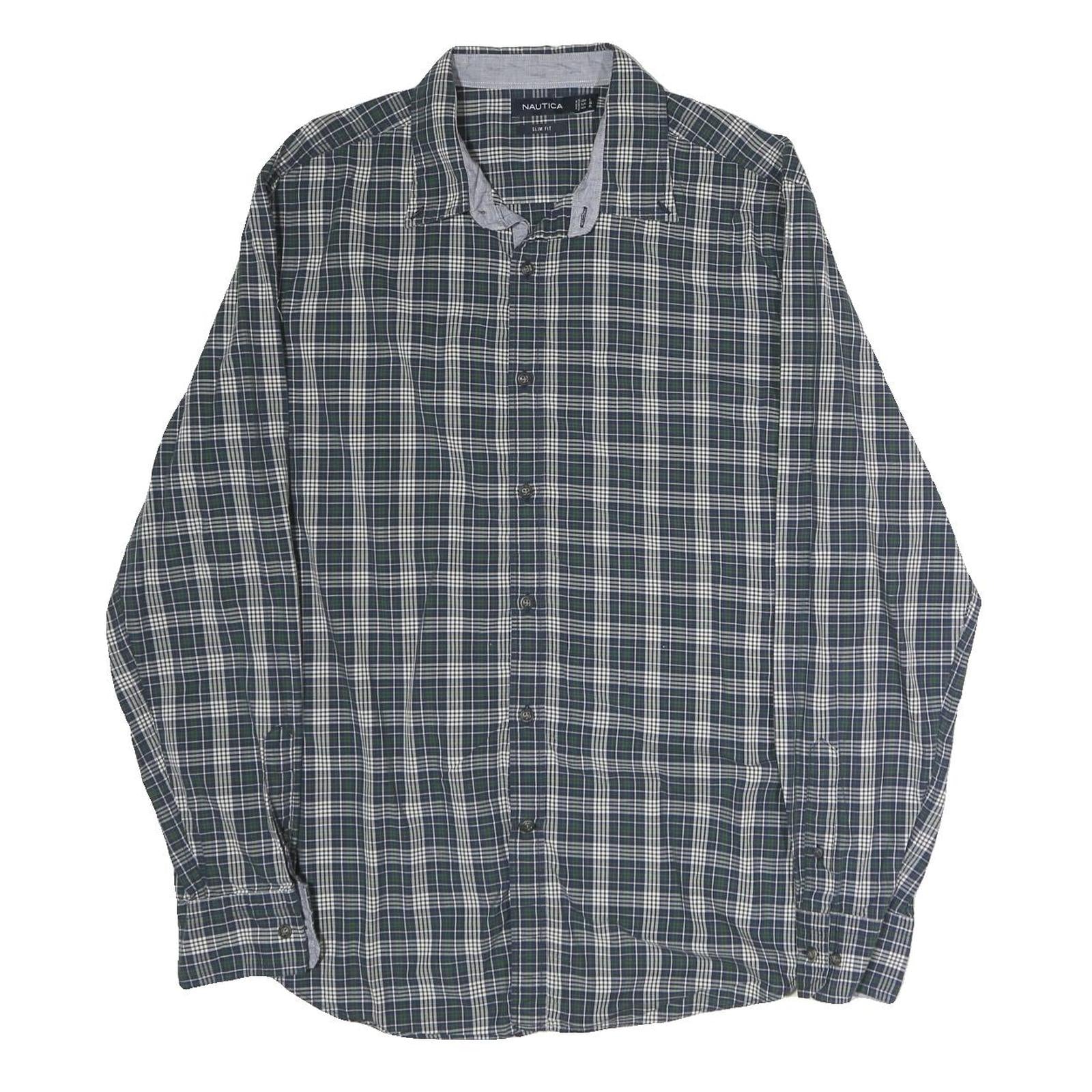 NAUTICA Mens Blue & White Check Shirt L Slim Fit Lightweight Cotton Casual Refurbished - N/A refurbished available on Cerqular