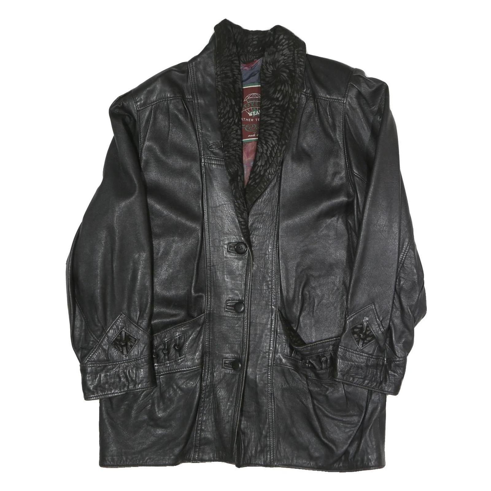 VERA PELLE Womens Black Faux Leather Button Jacket M Leather Plain Button Refurbished - N/A refurbished available on Cerqular