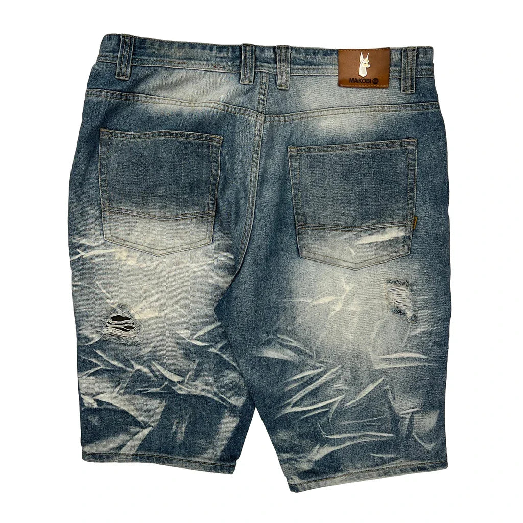 Makobi Denim Shorts - 38W 12L Light Wash Denim Refurbished - Thrifted (note: this is a term often used to describe second- refurbished available on Cerqular