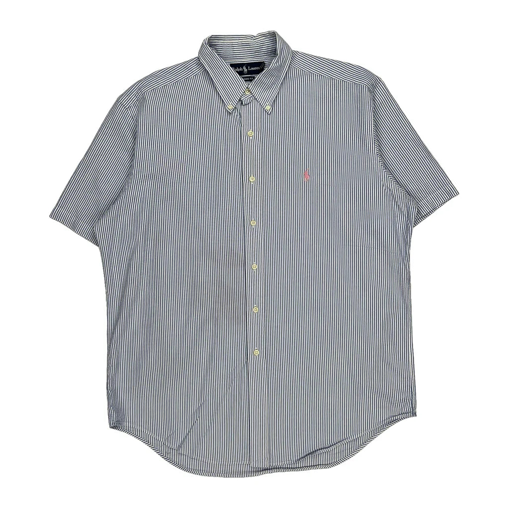 Ralph Lauren Striped Short Sleeve Shirt - Large Blue Cotton Refurbished - Thrifted (note: this is a term often used to describe second- refurbished available on Cerqular