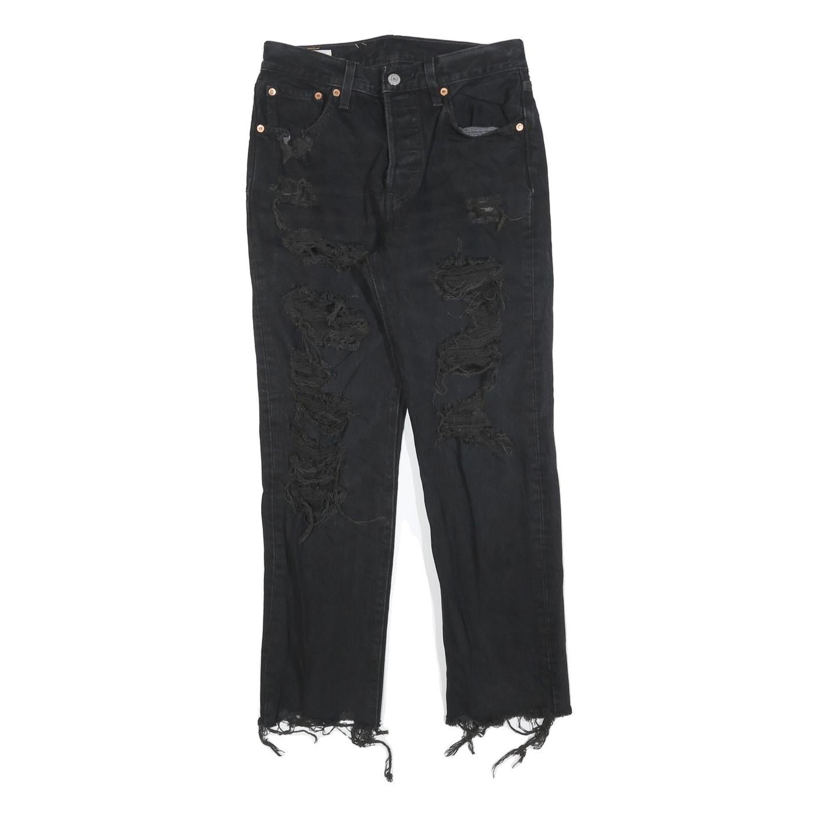 LEVI'S 501 BIG E Womens Jeans Black Regular Skinny Denim Raw W25 L26 Distressed Refurbished - N/A refurbished available on Cerqular