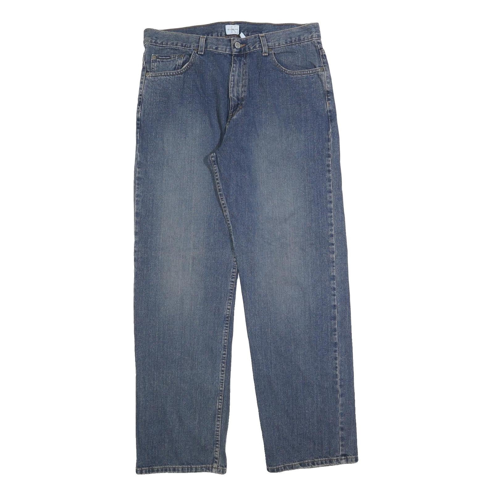 CALVIN KLEIN JEANS Mens Regular Fit Blue Denim Straight Leg Raw Cotton Blend W34 Refurbished - N/A refurbished available on Cerqular