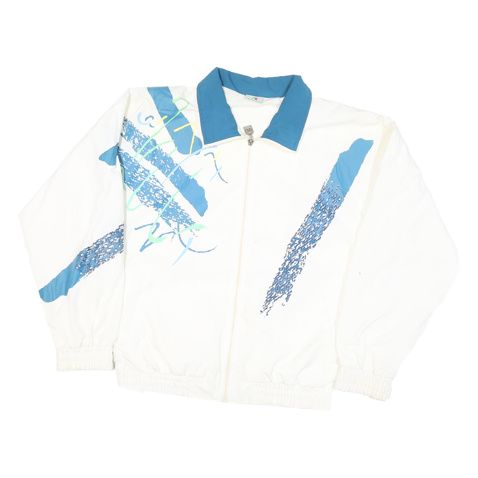 KAWASAKI Mens White & Blue Lightweight Jacket M Polyester Blend Zip Casual Retro Refurbished - N/A refurbished available on Cerqular